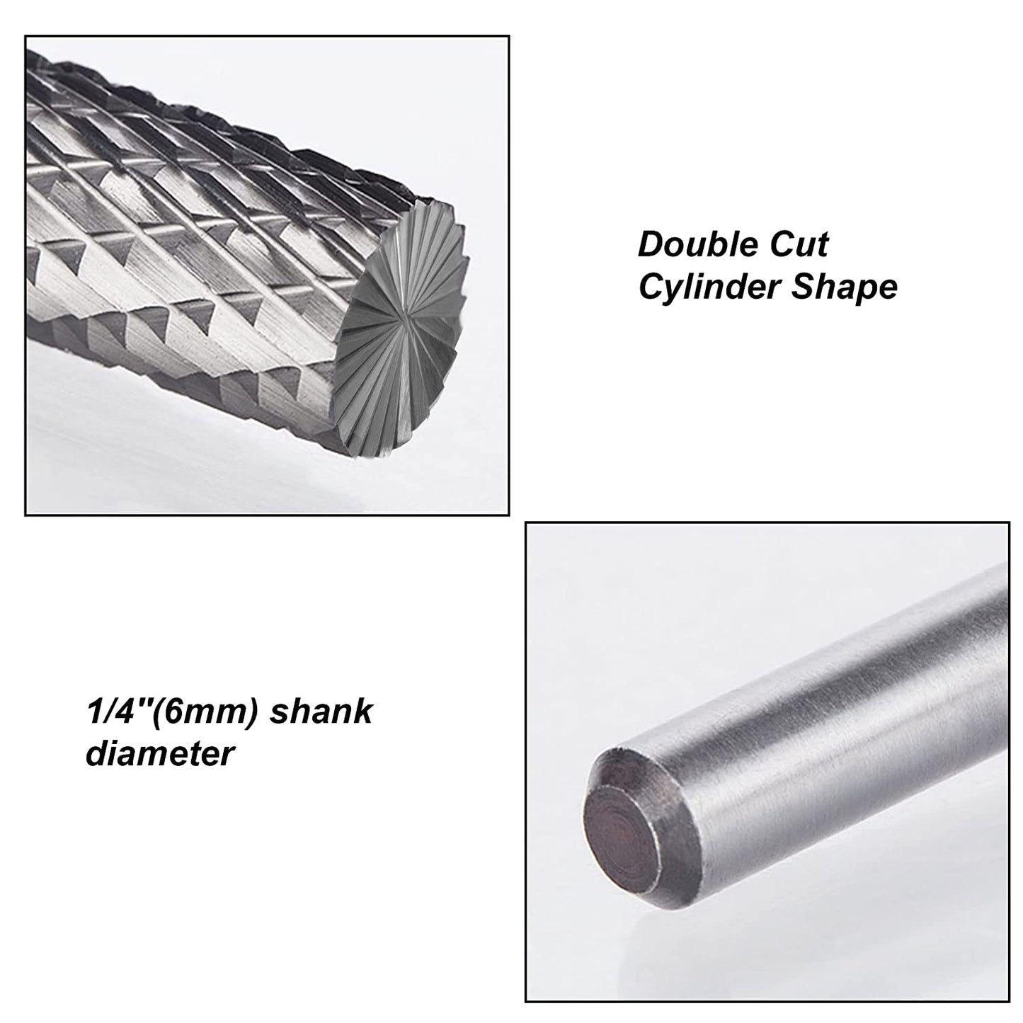 HAUTMEC Pro Cylinder Tungsten Rotary File Carbide Burr 1/4" Shank Double Cut for Die Grinder Bit Woodworking,Drilling, Metal Carving, Engraving, Polishing HT0197-MC