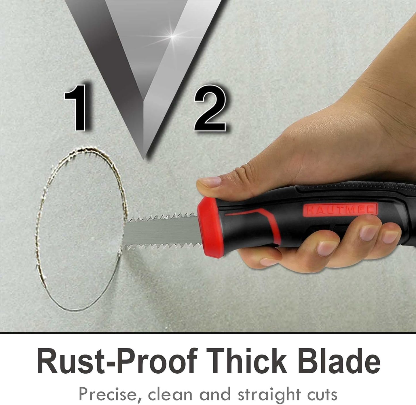 HAUTMEC 6-Inch Drywall/JabJab Saw with Soft Grip Handle and Sharp Tip, Double Edge Hand Saw for Wallboard, Drywall, Plywood, Plastic Cutting, Trimming, Gardening and Pruning HT0028-SA