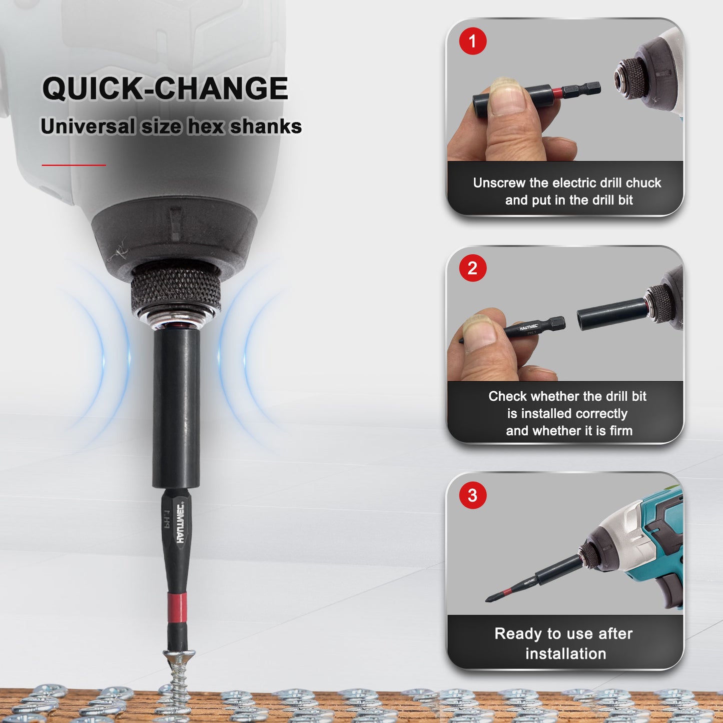 HAUTMEC 1/4”Magnetic Impact Tough Bit Holder,2pcs Screwdriver Extension, Quick-Change Hex Shank Set for Screwdriver Bits Nuts Drills Maintenance and repairing HT0163-SH
