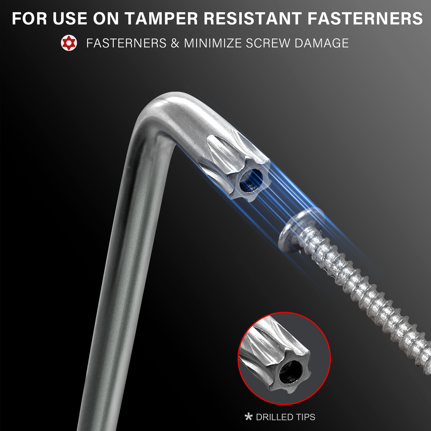 HAUTMEC Star Key Wrench Set, 9-Piece Torx Star Wrenches- Chrome Vanadium Steel and Drilled tips for Tamper Resistant Fasteners, HT0222-SS