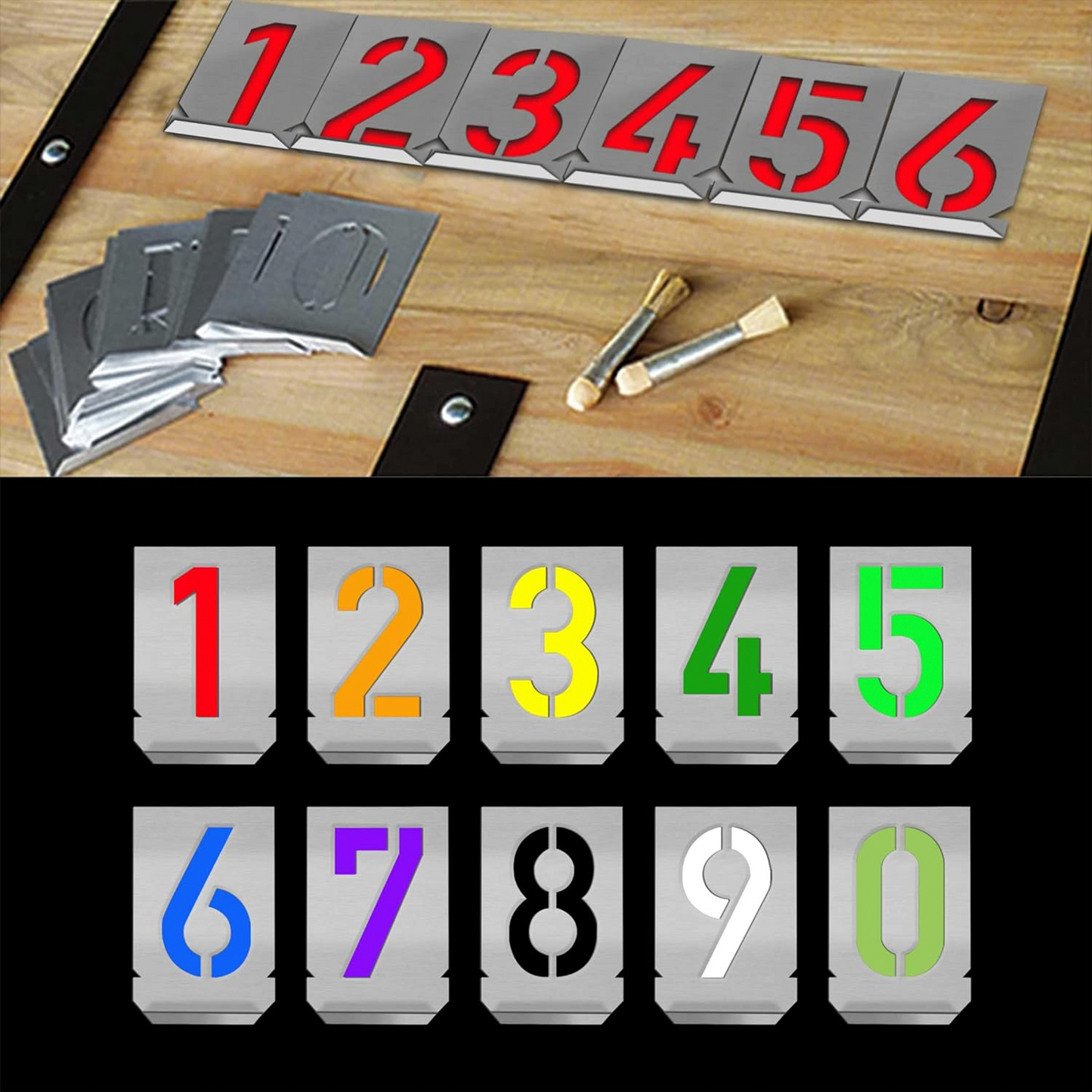 HAUTMEC Vintage Stainless Steel Numbers Stencils, 0 to 9 Stainless Steel Stencils & Holder, 2-1/2" (60mm) Numbers, Shop Stencil, Advertising Stencilling, Craft-Printing, Reusable, HT0342-ST