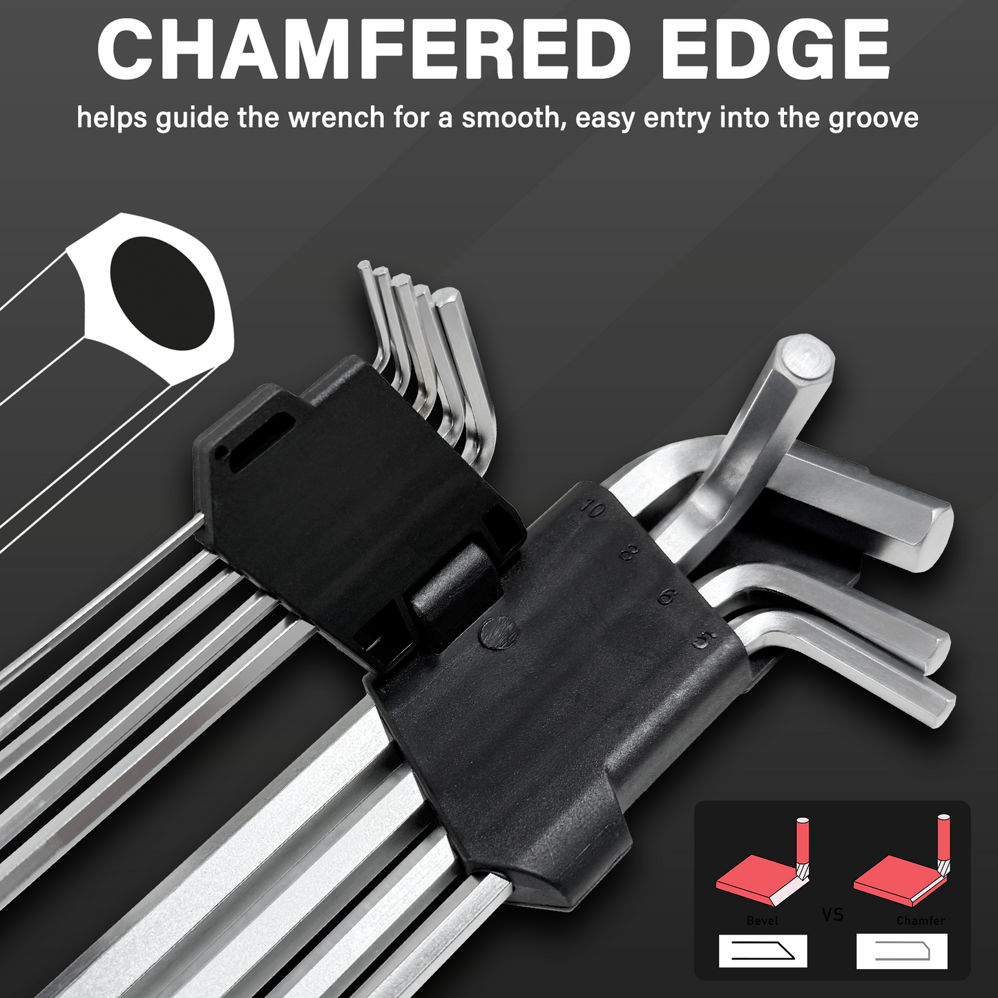 HAUTMEC 9-Piece Hex Key Allen Wrench Set, L Shape Metric Assortment, Chrome Vanadium Steel, Precise and Chamfered Tips, 1.5-10 mm, HT0221-SS