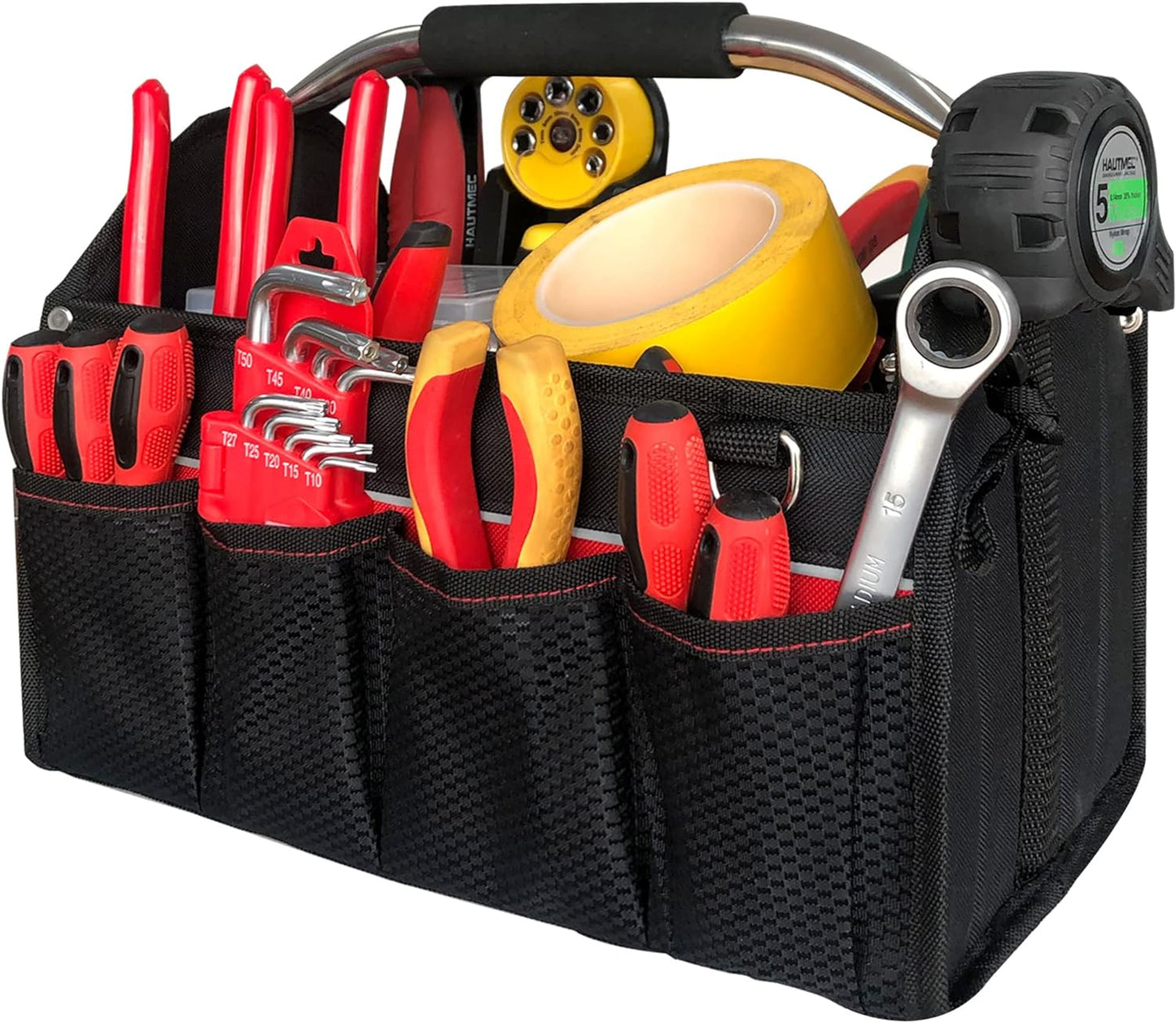 HAUTMEC Pro Collapsible 13-Inch Wide Mouth Open Top Tool Tote Bag, Stiff Frame Open Top Tool Carrier HT0173