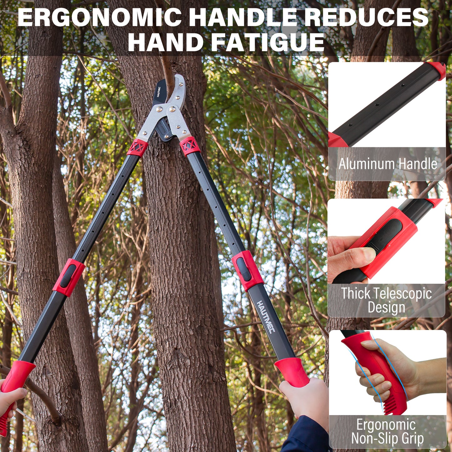 HAUTMEC Anvil Loppers for Tree Trimming Heavy Duty, Extendable 27-37'' Garden Bypass Loppers with Compound Action System, 2" Cutting Capacity, Labor-Saving Tree Trimmer for Yard, Lawn Branch Cutter HT0149
