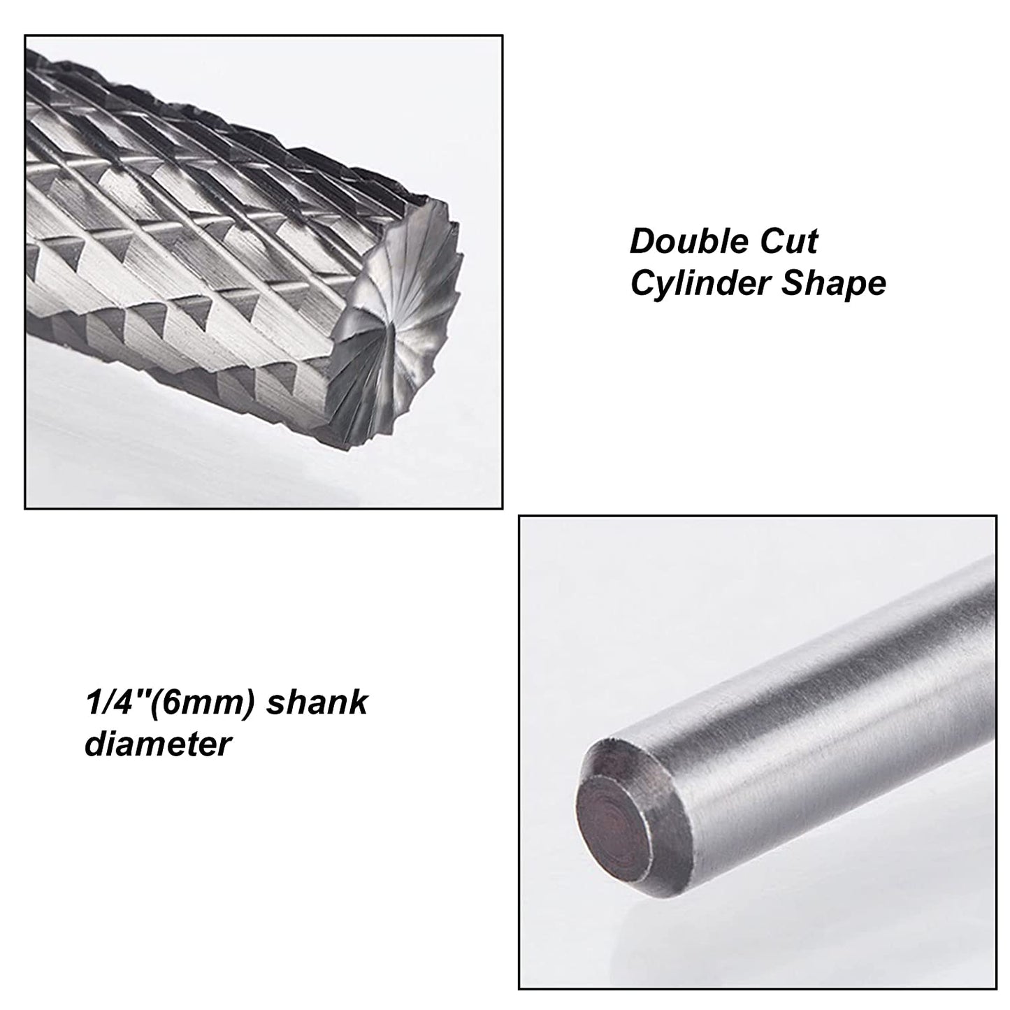 HAUTMEC Cylinder Tungsten Rotary File Carbide Burr 1/4'' Shank,1/4'' Head Length Double Cut for Woodworking,Drilling, Metal Carving, Engraving, Polishing HT0196-MC