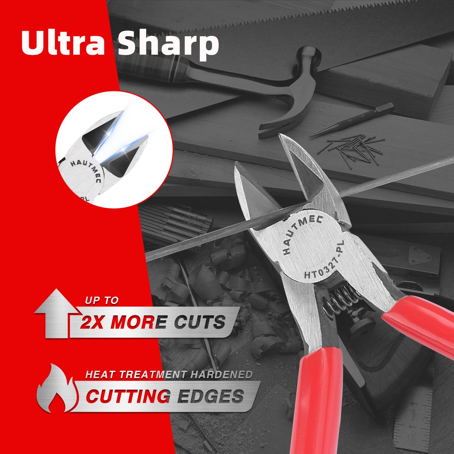 HAUTMEC 5" Precise Small Flush Cutting of Engineer Wire Cutter Plier 2PCS with Location Pin for Fine Shearing, Perfect for Circuit Board Cutting, Electronic Components, HT0327-2PC