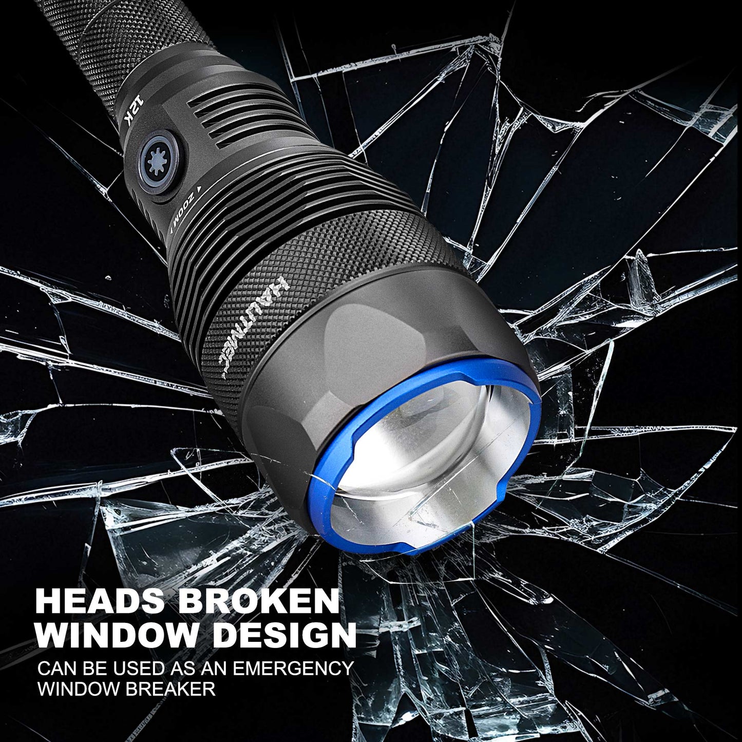 HAUTMEC Rechargeable Flashlights 12000 High Lumens Flashlight, 5 Light Modes Bright Flashlight, 2X Zoom, IP67 Waterproof & Impact-Resistant, and Power Bank, for Emergencies, Hunting, Camping, Hiking, HT0386