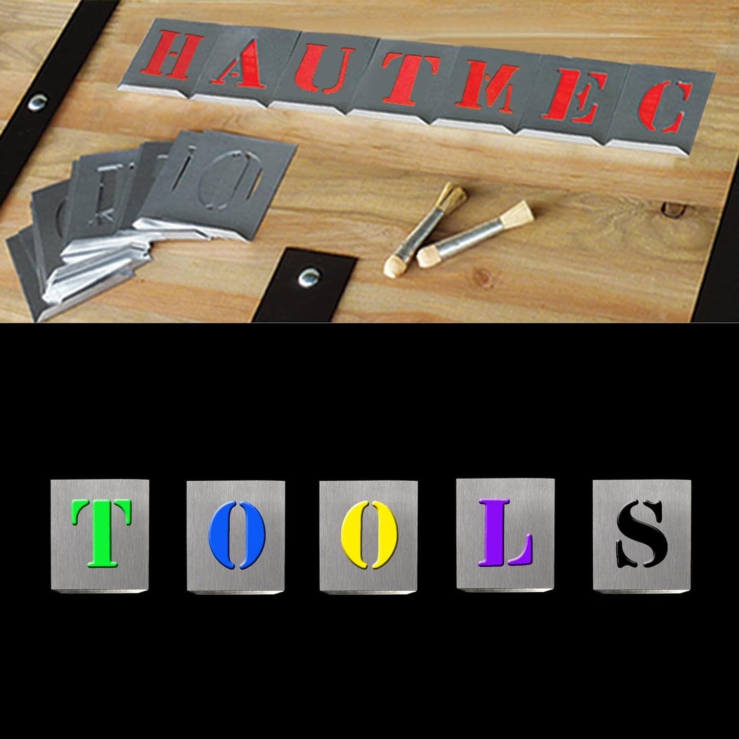 HAUTMEC Vintage Aluminum Letters Stencils, A to Z Aluminum Stencils & Holder, 50mm Letters, Shop Stencil, Advertising Stencilling, Craft-Printing, Reusable HD00001