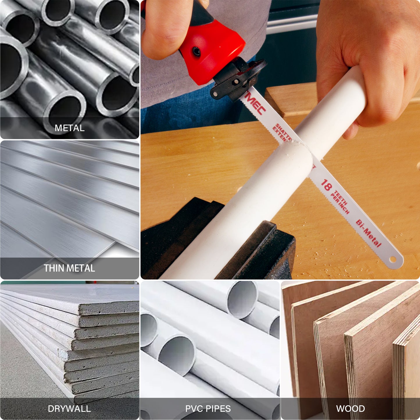 HAUTMEC 10-In-1 Multi Blades Hand Saw with Quick-Release Change Mechanism and Pro HSS/Cr-V/Bi-Metal Blades, Compact Hacksaw, Jab Saw, Versatile Handsaw for Wood, Metal, Plastic, Drywall – HTHSH25032