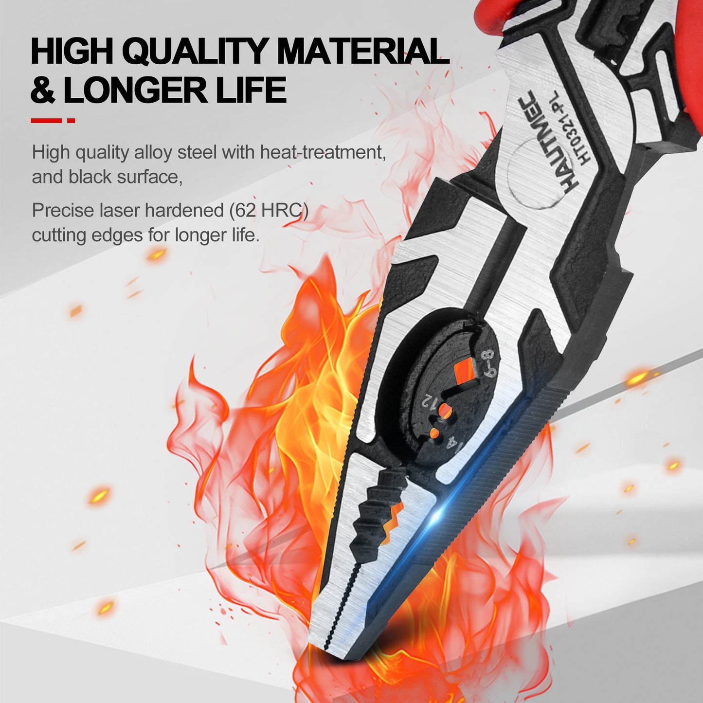 HAUTMEC Pro 8" Multifunctional Combination Linesman Plier with Cable Cutter, Wire Stripper, Terminal Crimping, Tool Clamping and Spanner, High leverage of Eccentric Design HT0321