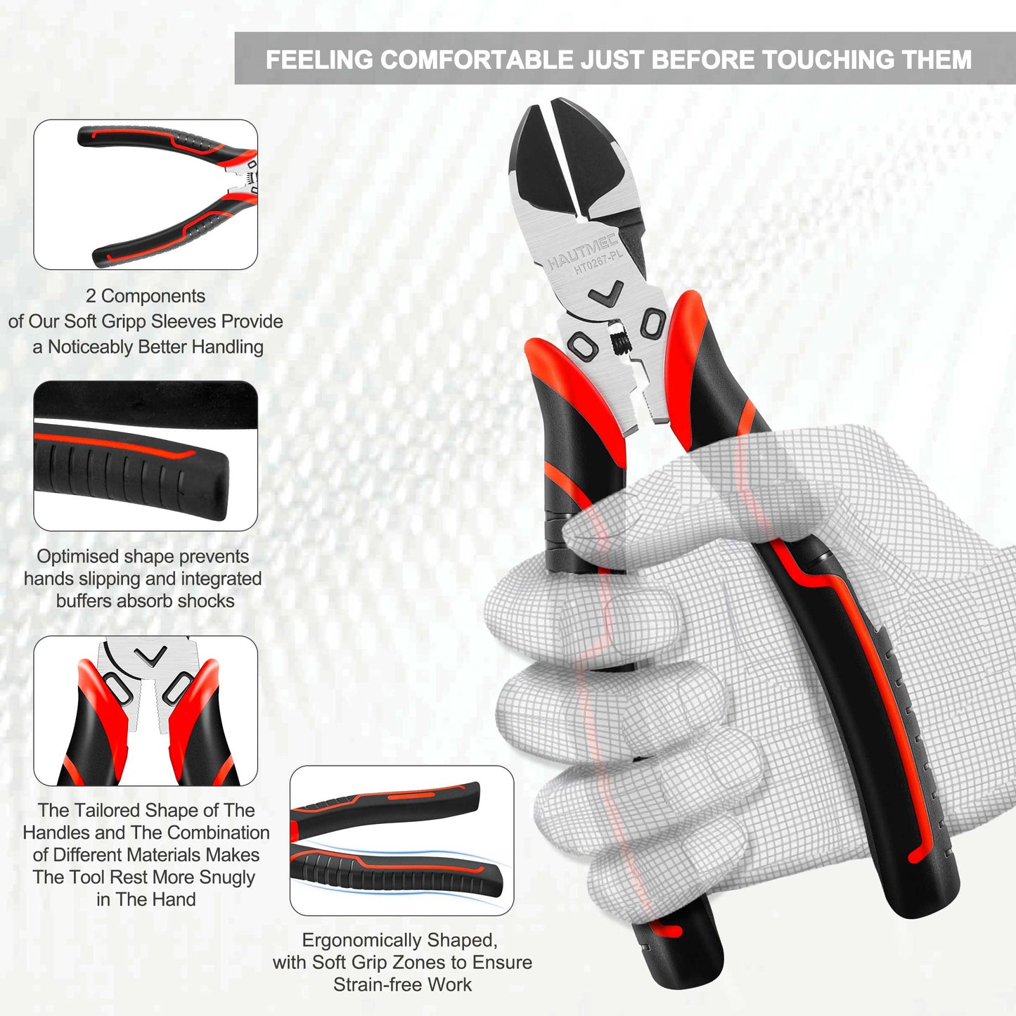 HAUTMEC 3PCS High Leverage Plier Set Multi Pliers Tool Set with 8" Needle Nose Pliers,8" Linesman Pliers and 6" Diagonal Cutting Pliers HT0270