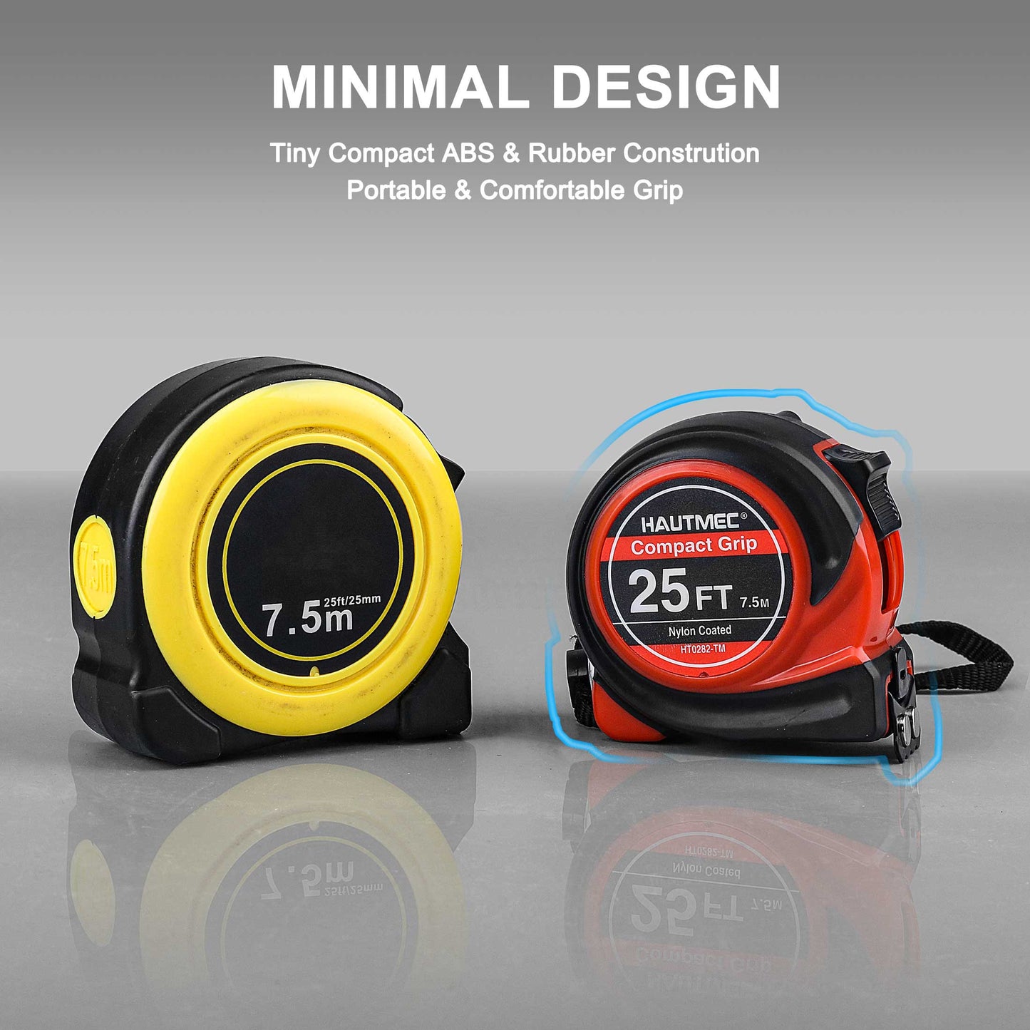 HAUTMEC Tape Measure 25Ft with Fraction 1/8,Double Side Metric and Inches Tape,Retractable Tape Measure,Magnetic Hook and Compact Case for Construction, Carpenter, Professionals HT0282-TM