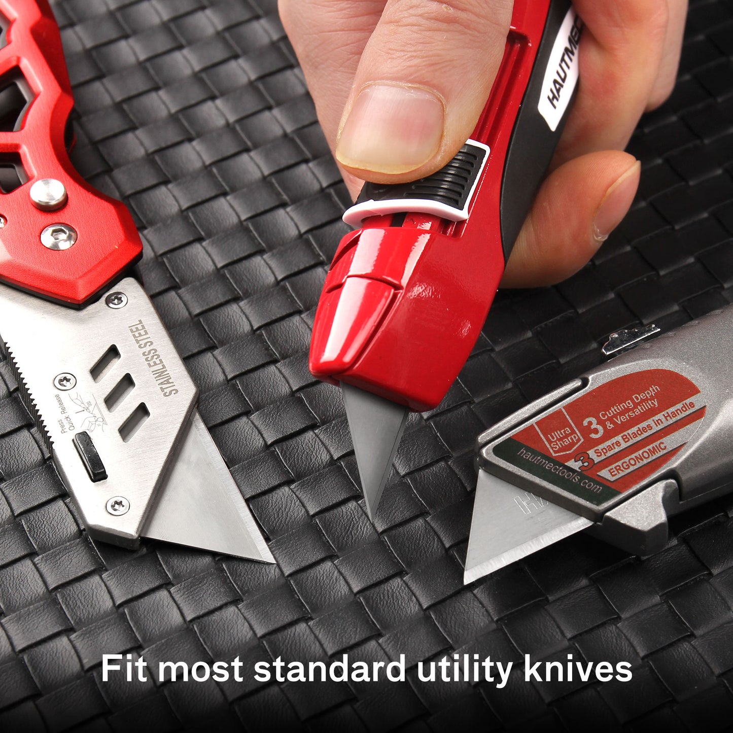HAUTMEC 100 Pack Utility Knife Blades with Innovative Dispenser, SK2 Heavy Duty All-Purpose Blade Replacement, for Box, Carpet, Rope HT0264-KN
