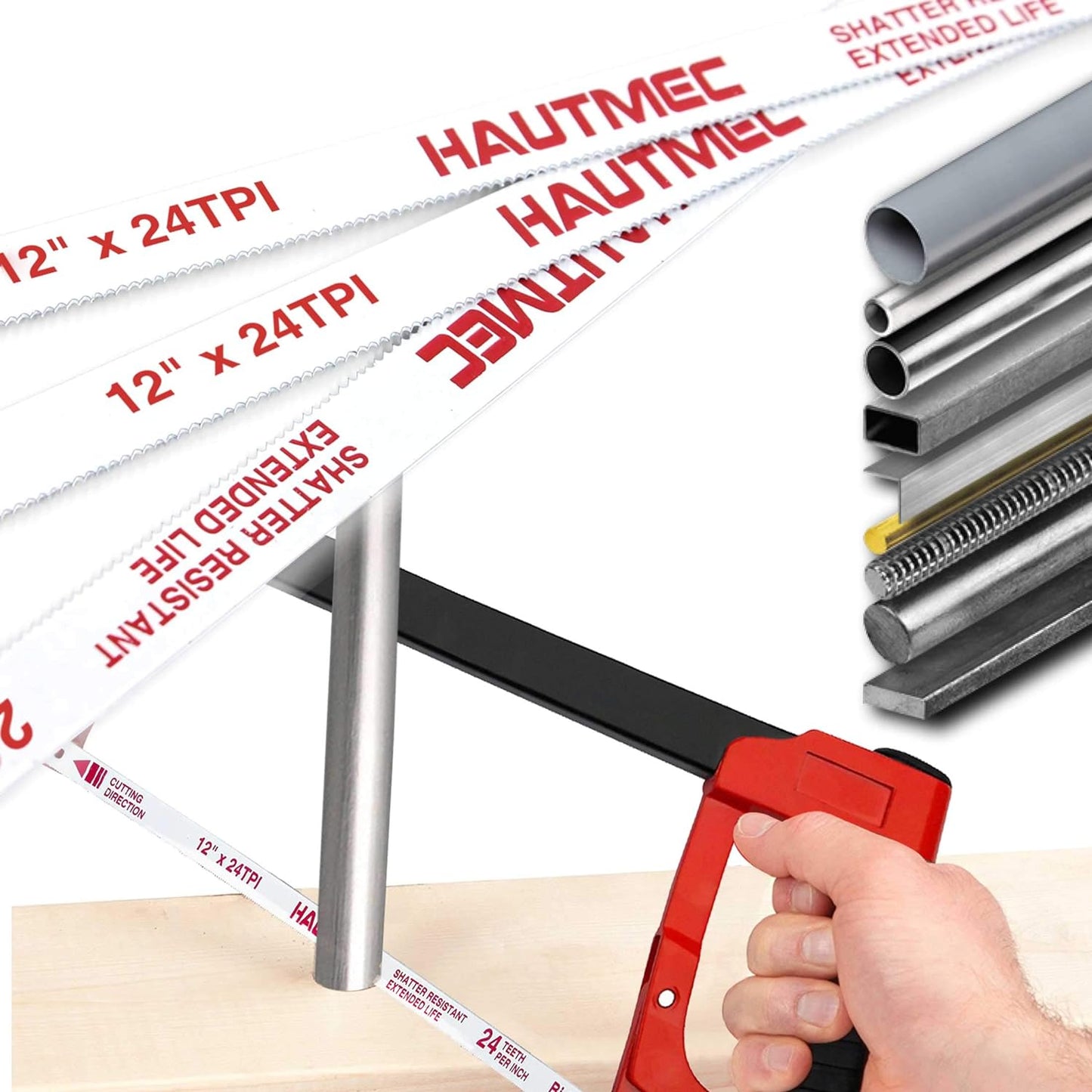 HAUTMEC 10" Hacksaw Blades Replacement Bi-Metal 24 TPI High Speed Steel Grounded Teeth, 2 Pack, HT0120-2PC