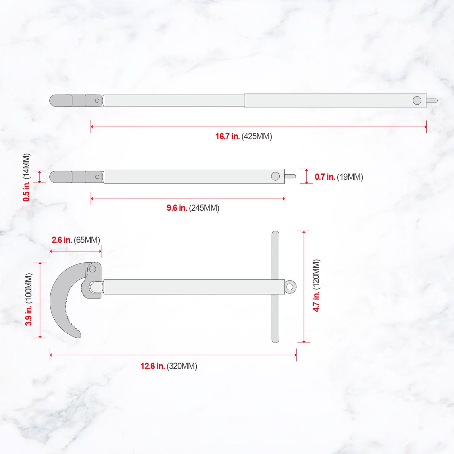 HAUTMEC Pro Telescoping Basin Wrench with 7/8" to 2-1/2" Jaw Capacity, 10" to 17" Extendable Handle, Steel Sink Faucet Remover, Tap Nut Spanner in Tight Spaces PL0027