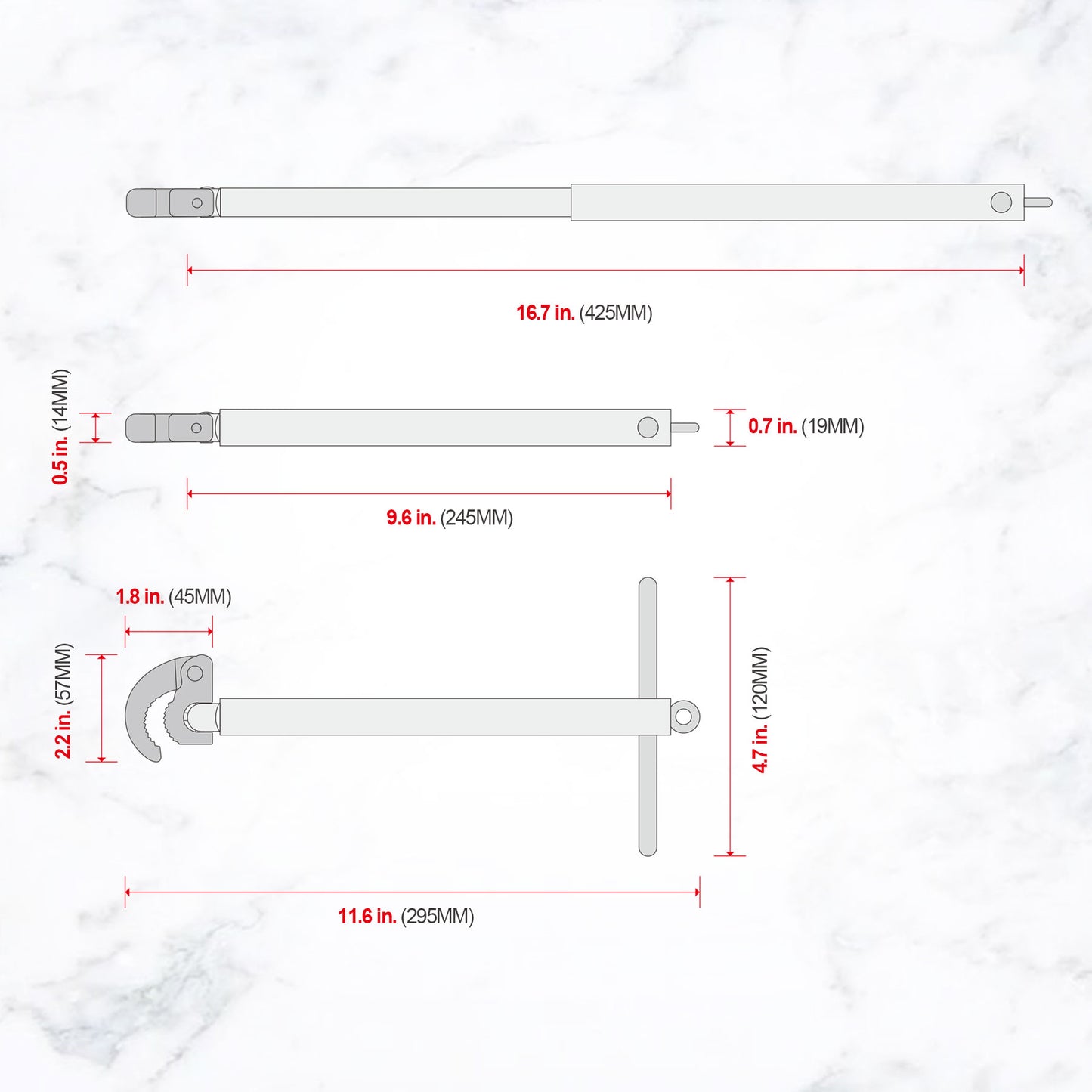 HAUTMEC Telescoping Basin Wrench, Sink Wrench, 3/8" to 1-1/4" Jaw Capacity, 10" to 17" Extendable Handle, Steel Sink Faucet Remover PL0025