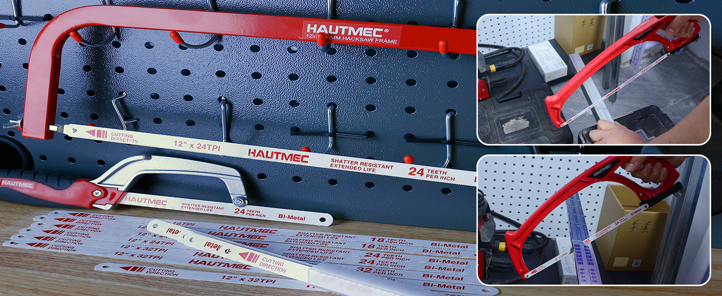 HAUTMEC 12" Hacksaw Blades Replacement Bi-Metal(10 Pack) 24 TPI High Speed Steel Grounded Teeth HT0017-CT