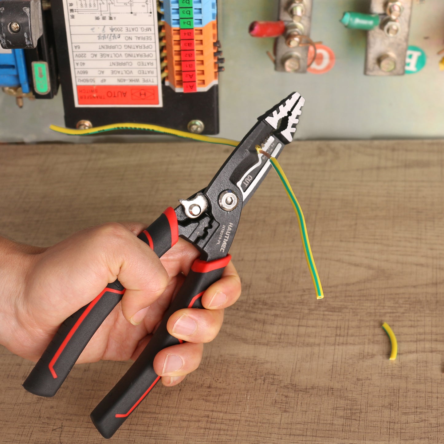 HAUTMEC Forged Wire Stripper Pliers 8", Compact Design, Multifuncion Electrical Tool: Pliers,Stripper, Cable Cutter, Crimper HT0319-PL