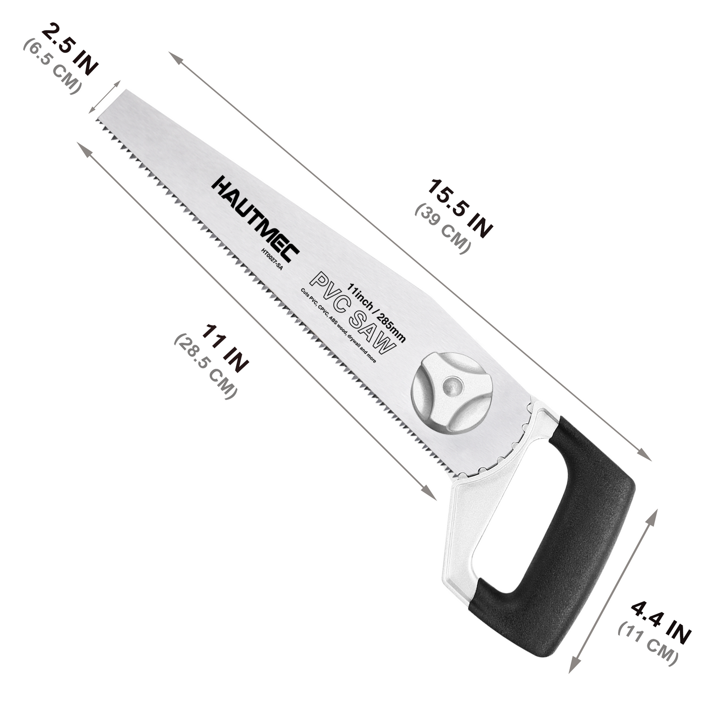 HAUTMEC Heavy Duty 11-Inch PVC/ABS Pipe Saw And General Purpose Hand saw, Adjustable Cutting Angle, For Cutting Pipe In Tight Spaces, for Trimming, Gardening, Wood, Drywall, And Plastic HT0027-SA