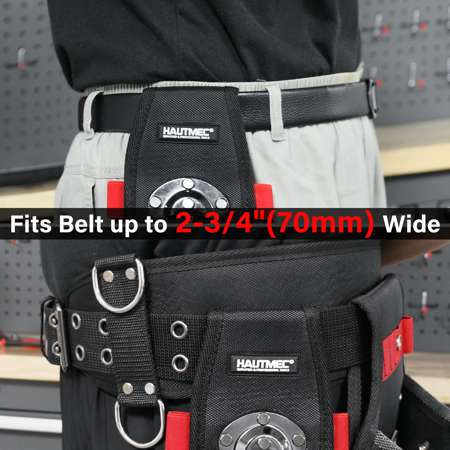 HAUTMEC Hammer Holder for Belt, Hammer Loop for Tool Belt with Swing Hammer Hook Design, 2 Elastic Tool Holders, Heavy-Duty 1680D Material & Strong Rivet for Extra Durability, HT0412