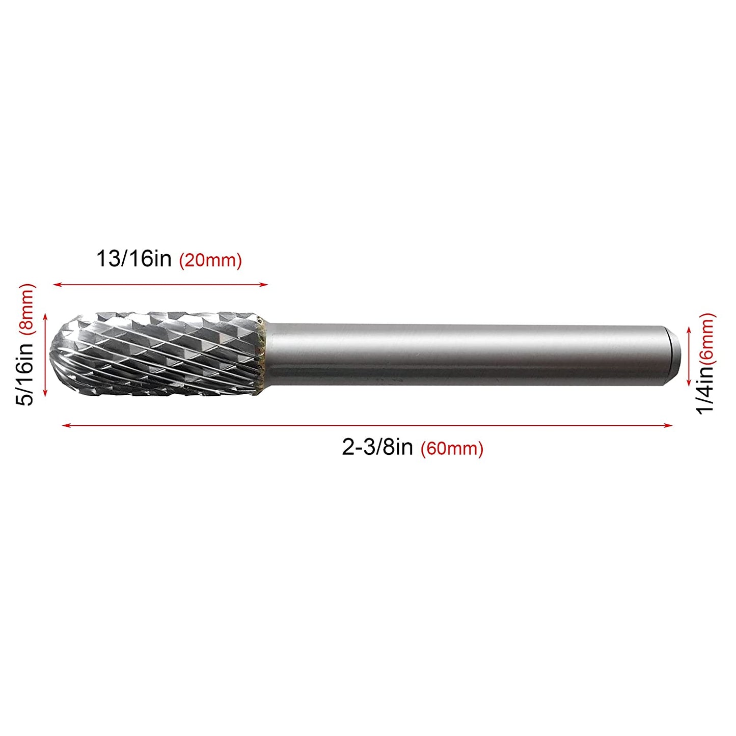 HAUTMEC Pro Ball Nosed Cylinder Tungsten Rotary File Carbide Burr Double Cut (Metal Grinding Polishing Carving Tool Drill Bits) 1/4 In Shank Diameter for Die Grinder Kits HT0199-MC