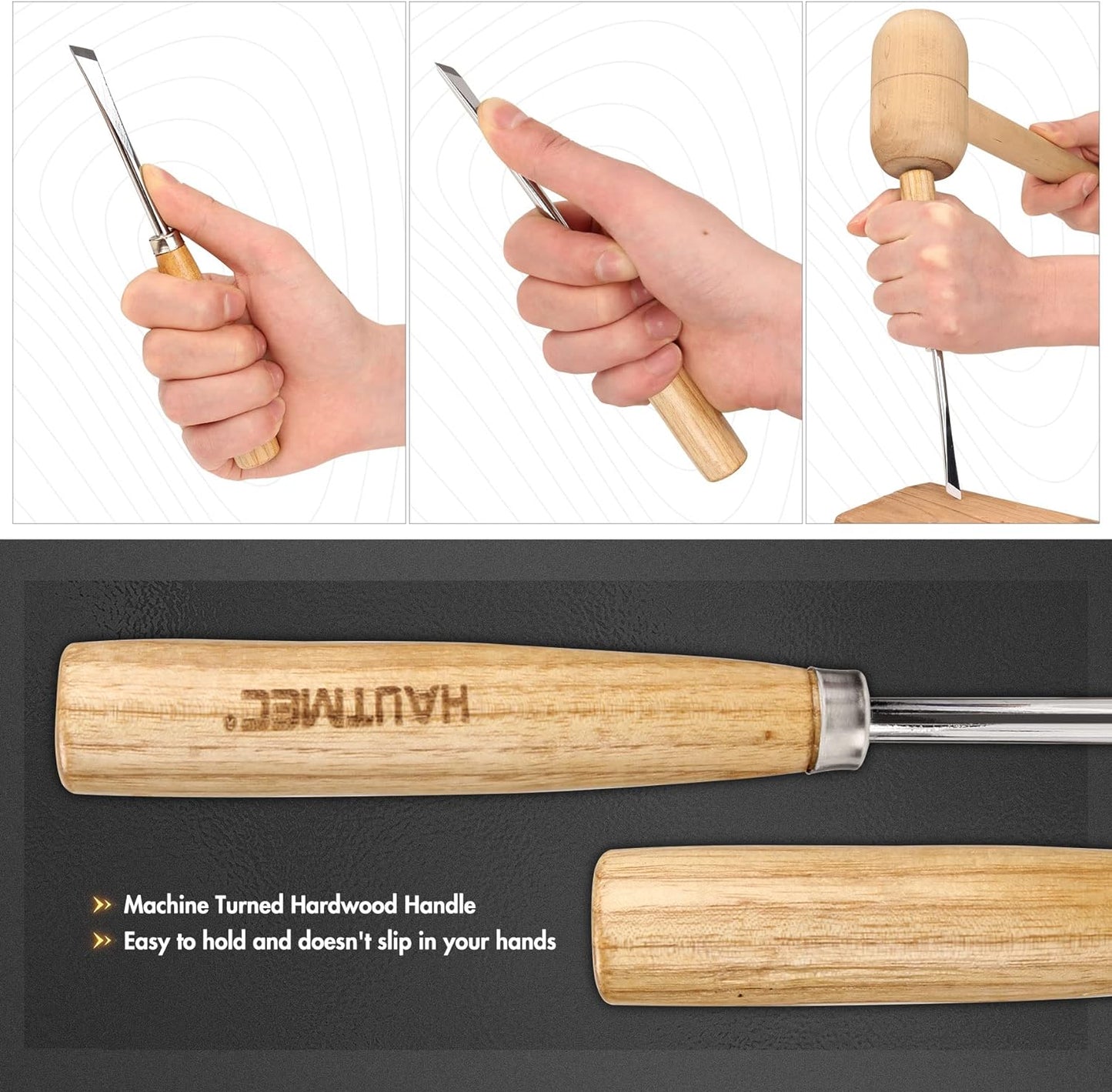 HAUTMEC Wood Carving Tools Set of 6, Wood Gouge Tools Set, Fishtail Gouges to Reach into Tight Spaces for Hobbyists or Professionals HT0236-WW