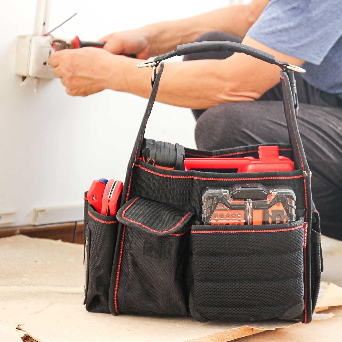 HAUTMEC 18-Pocket Electrical and Maintenance Tool Carrier, Open Top Foldable Smart Design Tools Bag HT0143-TB