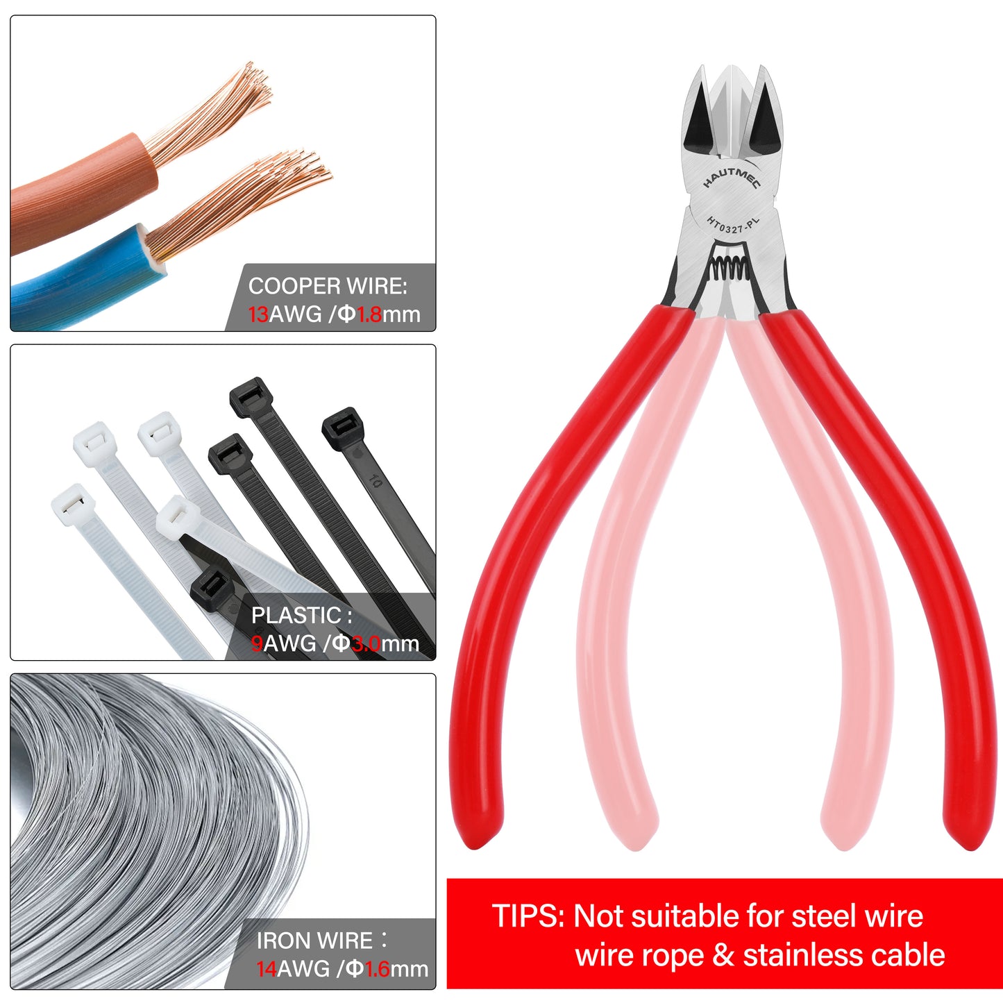 HAUTMEC 5" Precise Small Flush Cutting of Engineer Wire Cutter Plier 2PCS with Location Pin for Fine Shearing, Perfect for Circuit Board Cutting, Electronic Components, HT0327-2PC