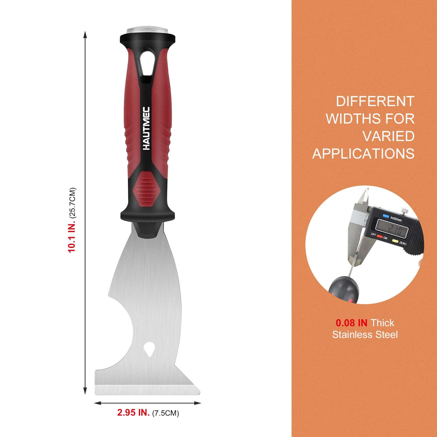 HAUTMEC Professional 8-in-1 Painter's Tool，3-Inch Drywall Paint Scraper Putty Knife, Heavy Duty Stainless Steel Blade and Hammer End, Multi-Tool for Removing Wallpaper HT0049-PT