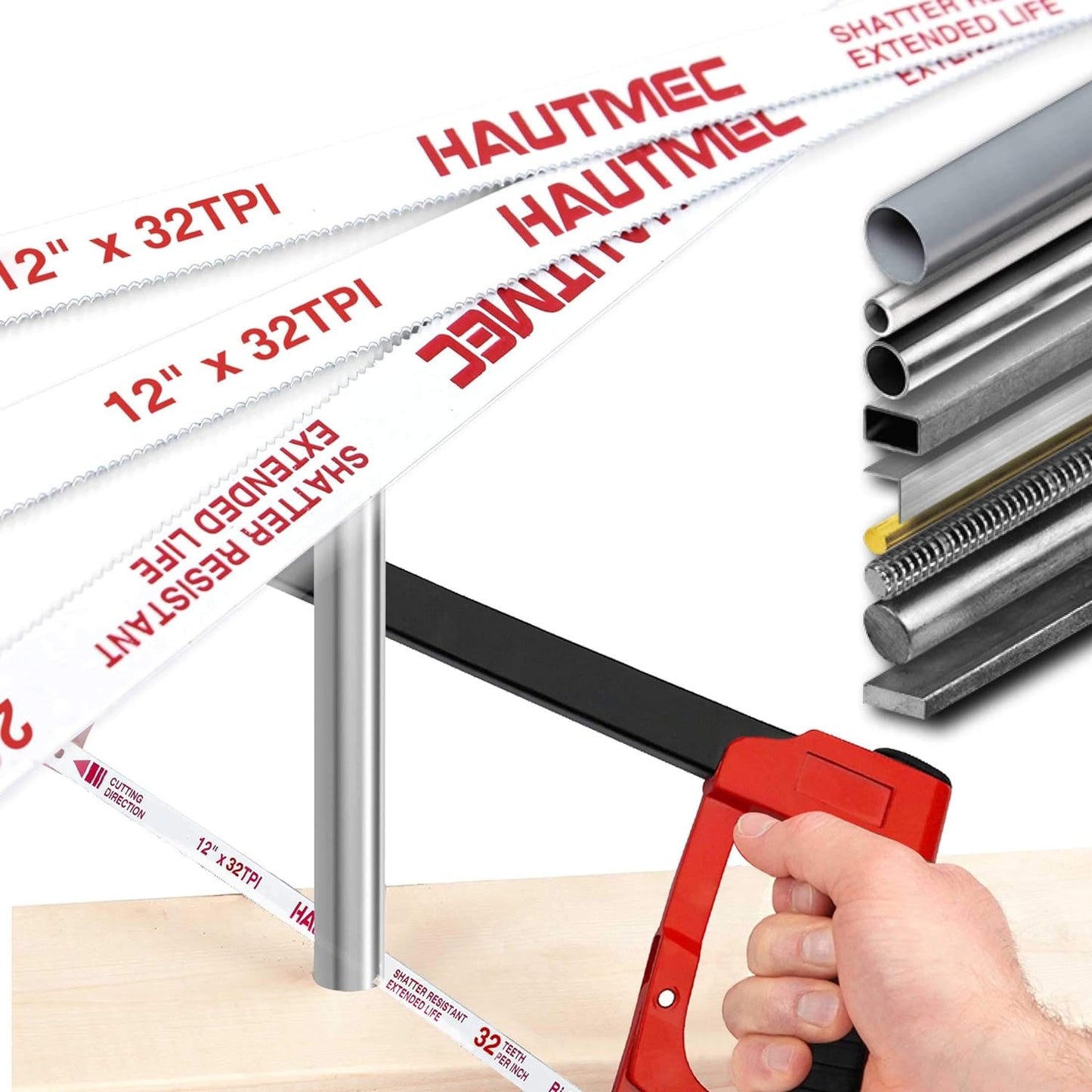 HAUTMEC 10" Hacksaw Blades Replacement Bi-Metal 32 TPI High Speed Steel Grounded Teeth, 2 Pack, HT0121-2PC