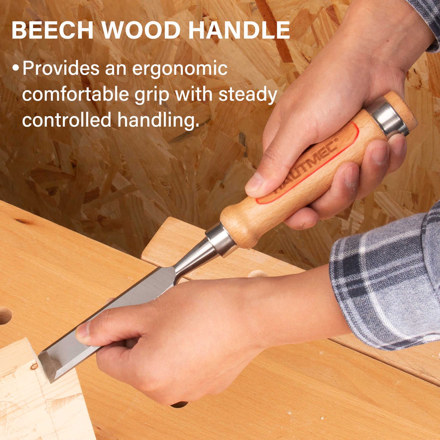 HAUTMEC 4PCS Wood Chisel Set for Woodworking, Carpentry Carving Tool with Bevel Edged Steel Blade, High Impact Handle for Woodcutting Sharpening HT0235-WW