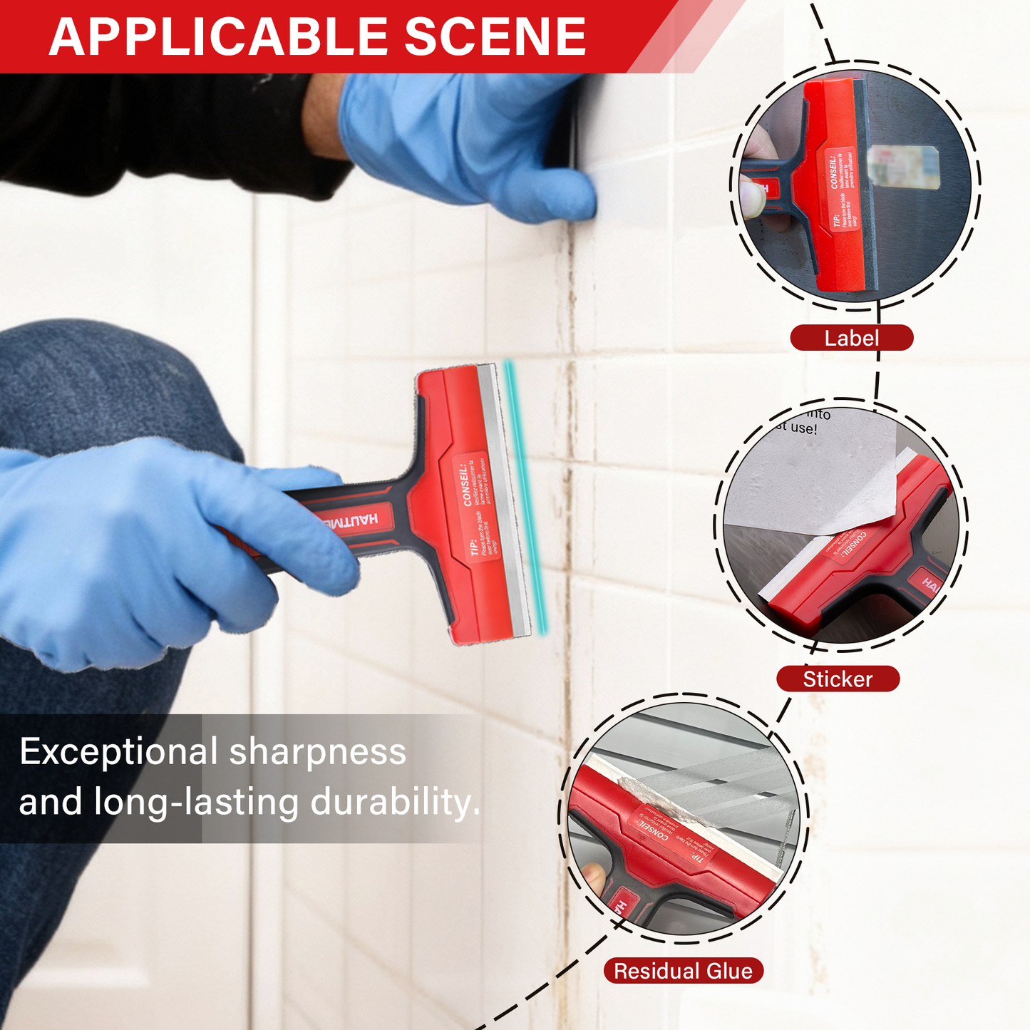 HAUTMEC Razor Blade Scraper Tool, 4" Wider Scraper Tool with 20 Extra Carbon Steel Blades, Razor Scraper for glass scraper, Adhesive, Label, Sticker from Window, Glass, Tile, Floor, Stove HTPBM25033