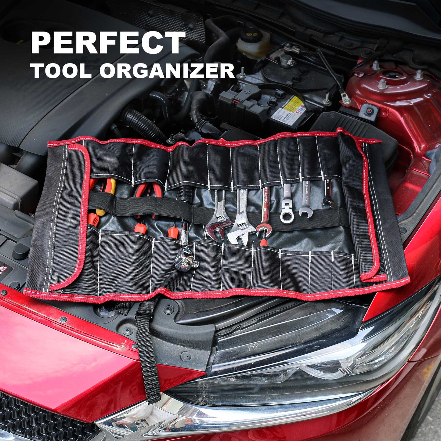 HAUTMEC 600D Tool Roll Bag, 32-Pocket Wrench Organizer, Multi-purpose Tool Roll Up Bag, Large Space Military Tool Bag HT0069-TB