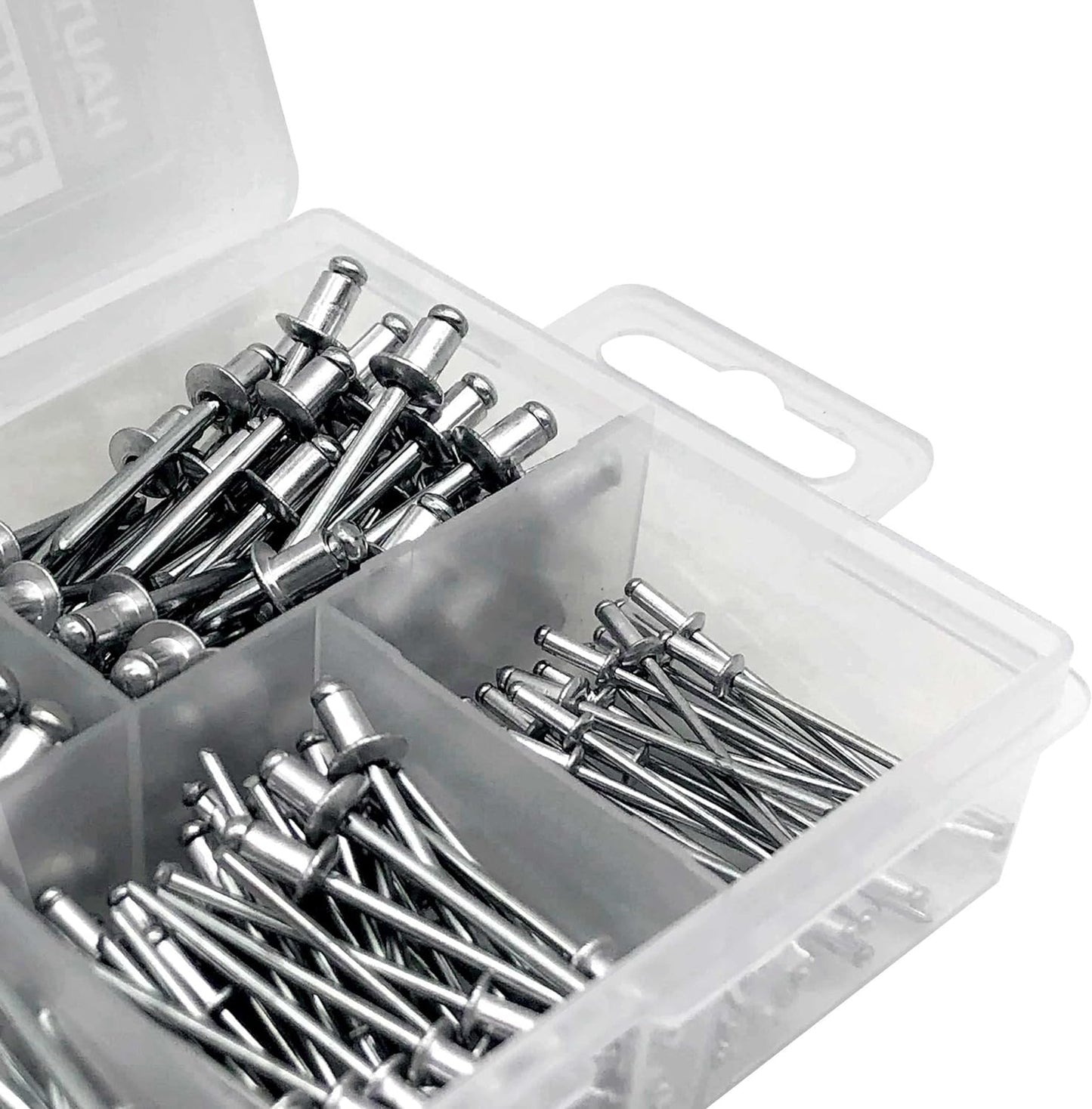 HAUTMEC 200Pc. 5 Sizes Open End Aluminum Pop Rivets Assortment for Household Electrical appliances, Lighting Tools, Steel Furniture etc HT0201-AR