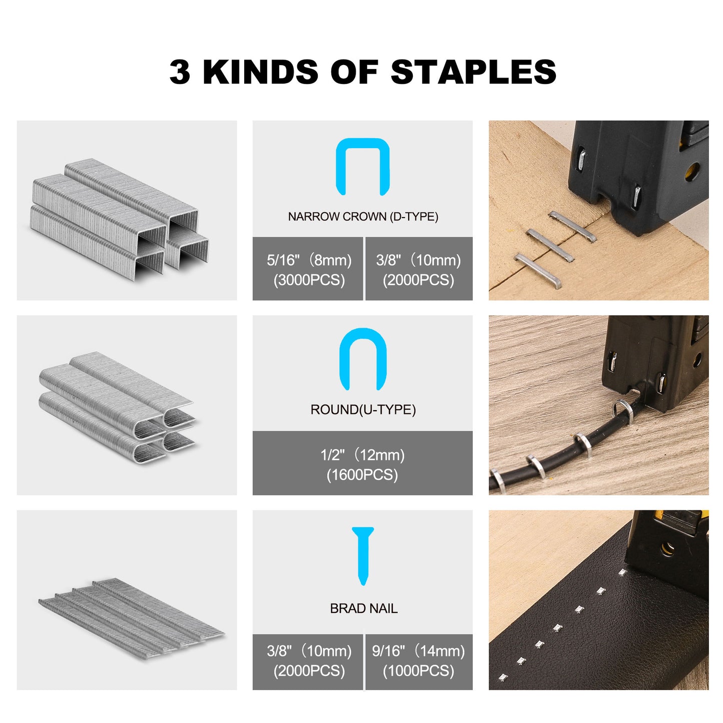 HAUTMEC 9600 Pcs Heavy-Duty Staples with Staple Puller Tool – 3 Types (D-Type 5000, U-Type 1600, T-Type 3000) for Upholstery, Carpentry, Repair & Packing – HT0456