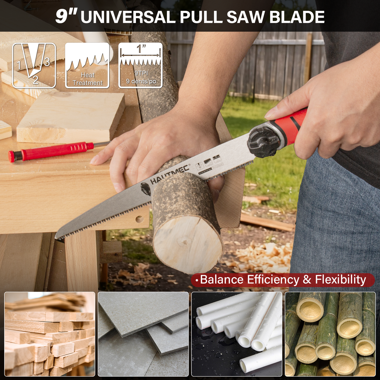 HAUTMEC 3-In-1 Japanese Pull Saw, Replaceable Blade Handsaw with 4-Angle Cutting, Pro Woodworking Cutting Tool (9.5-Inch 17TPI Fine-Cut, 9-Inch 9TPI Quick Cut, 6.5-Inch 6TPI Jab Saw) – HTHDM25050