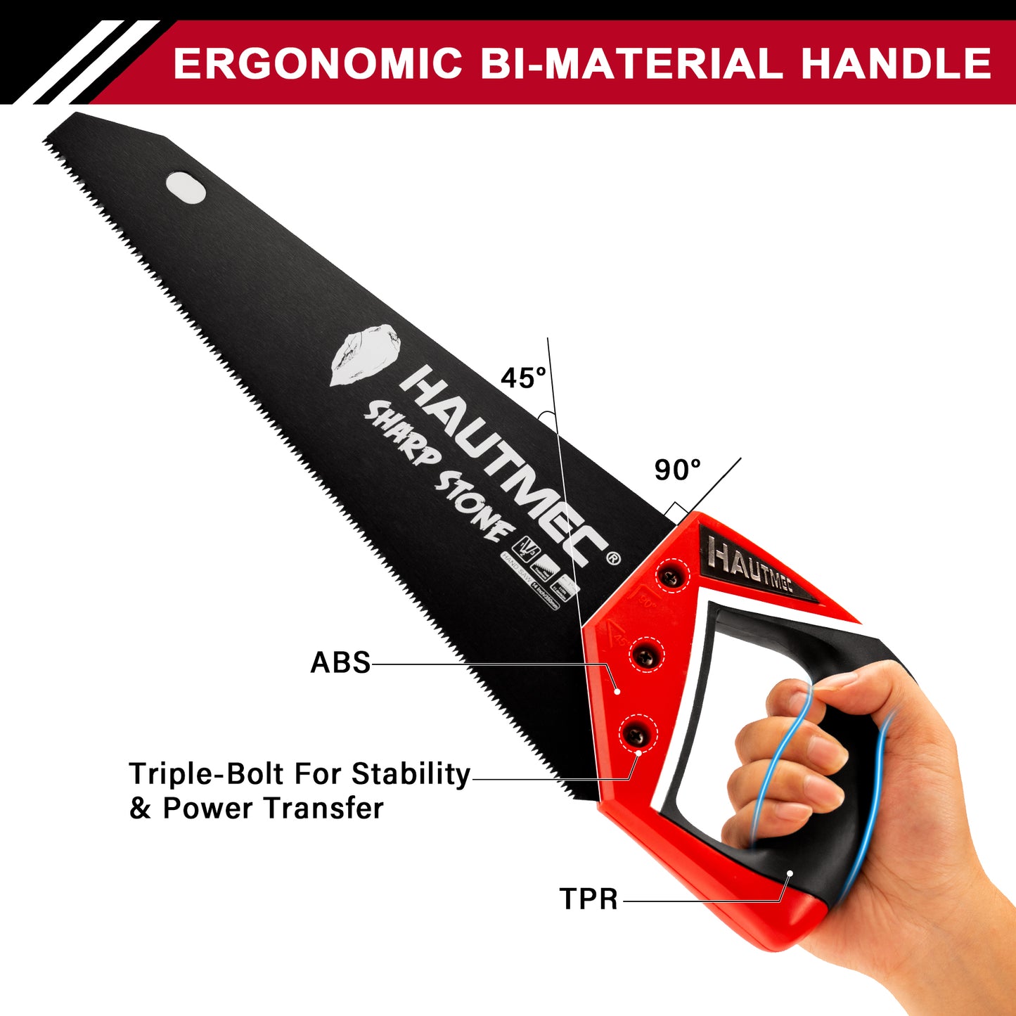 HAUTMEC 14" Expert Hand Saw for Accurate, Clean & Labor-Saving Cutting, 11 TPI Fine-Cut Handsaw with SK5 Rust-Resistant Blade, Triple Ground Teeth, Ergonomic Non-Slip Handle for Wood, PVC – HT0301