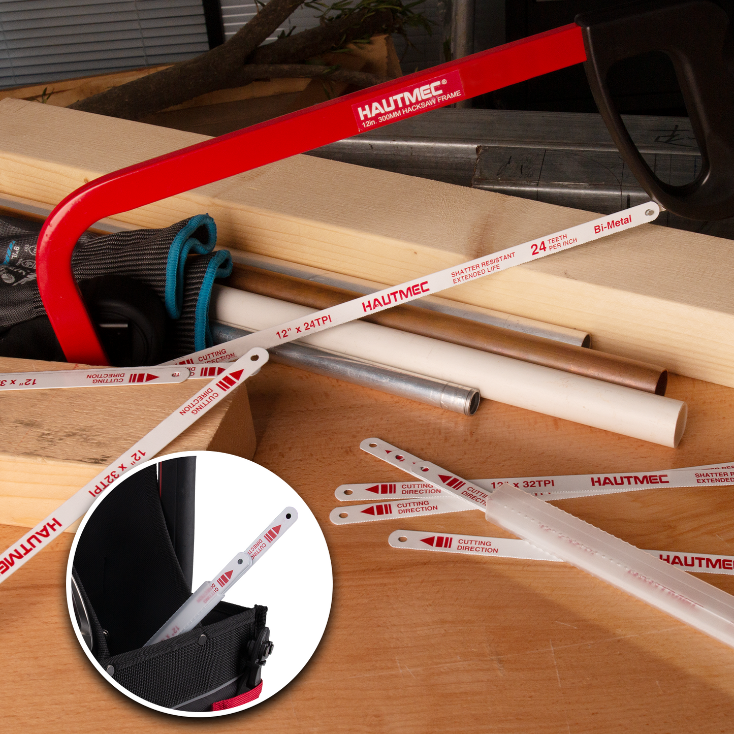 HAUTMEC 10" Hacksaw Blades Replacement Bi-Metal(10 Pack) 32 TPI High Speed Steel Grounded Teeth HT0121-CT