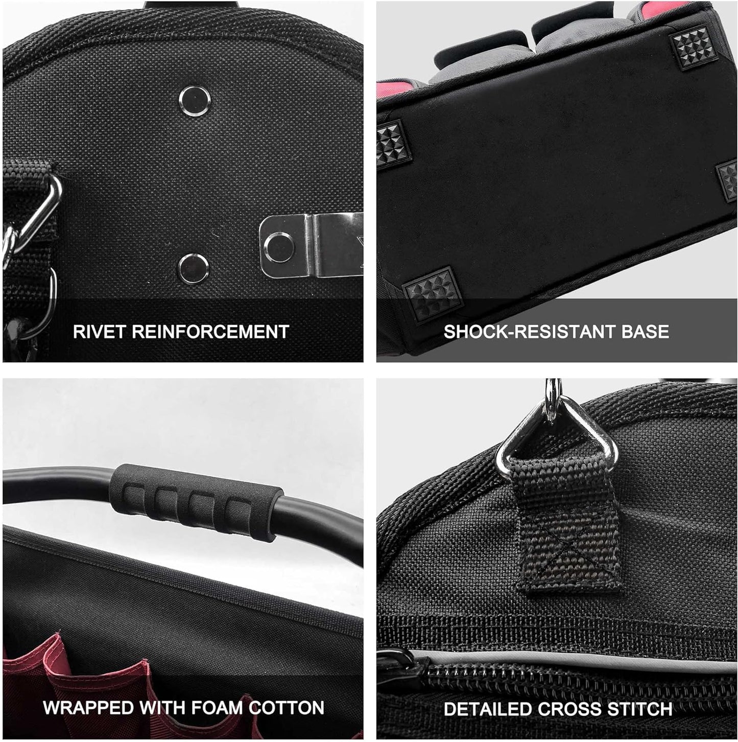 HAUTMEC Open Top Electrician Tool Bag with Rotating Handle, Heavy Duty Multiple 39 1680D Pockets, 18" (47cm) Wide Stiff Frame Tote Bag, Electrical and Maintenance Tote Tool Box HT0178-TB