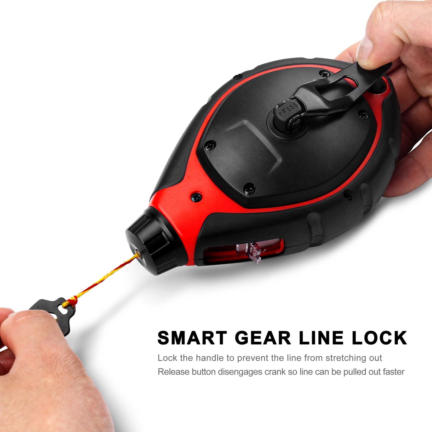 HAUTMEC Pro Compact Chalk Line,30m/100ft Chalk Reel/Box,6 Ratio Speed Winding,Bold Chalk Line & Integrated Handle Release,for Carpenters and Builders HT0108-CL