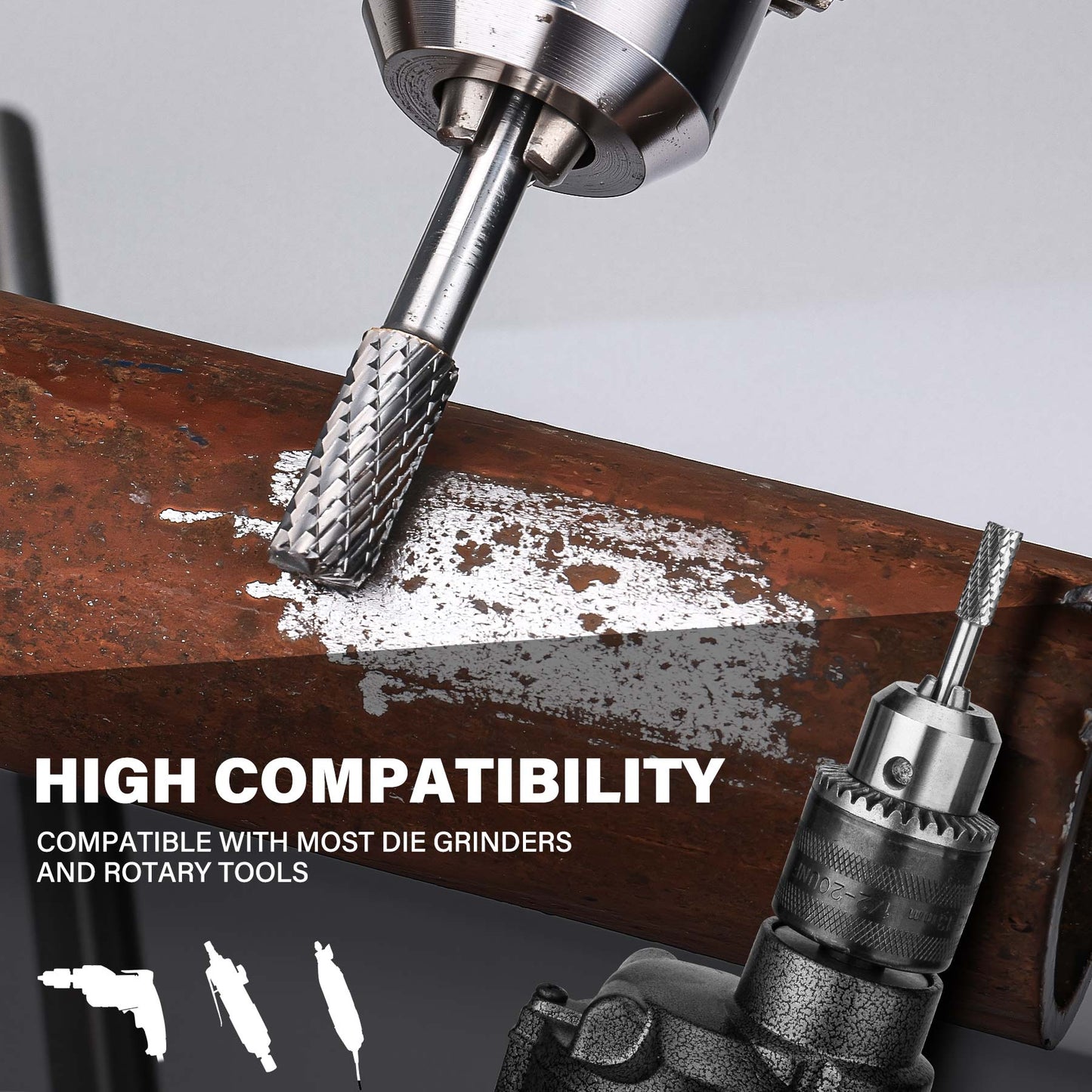 HAUTMEC Tungsten Carbide Rotary Burr Bit – 1/4" Shank, Double Cut Tungsten Rotary File for Die Grinder, Professional Grade, Suit for Metal Carving, Grinding, Engraving & Deburring - HT0450