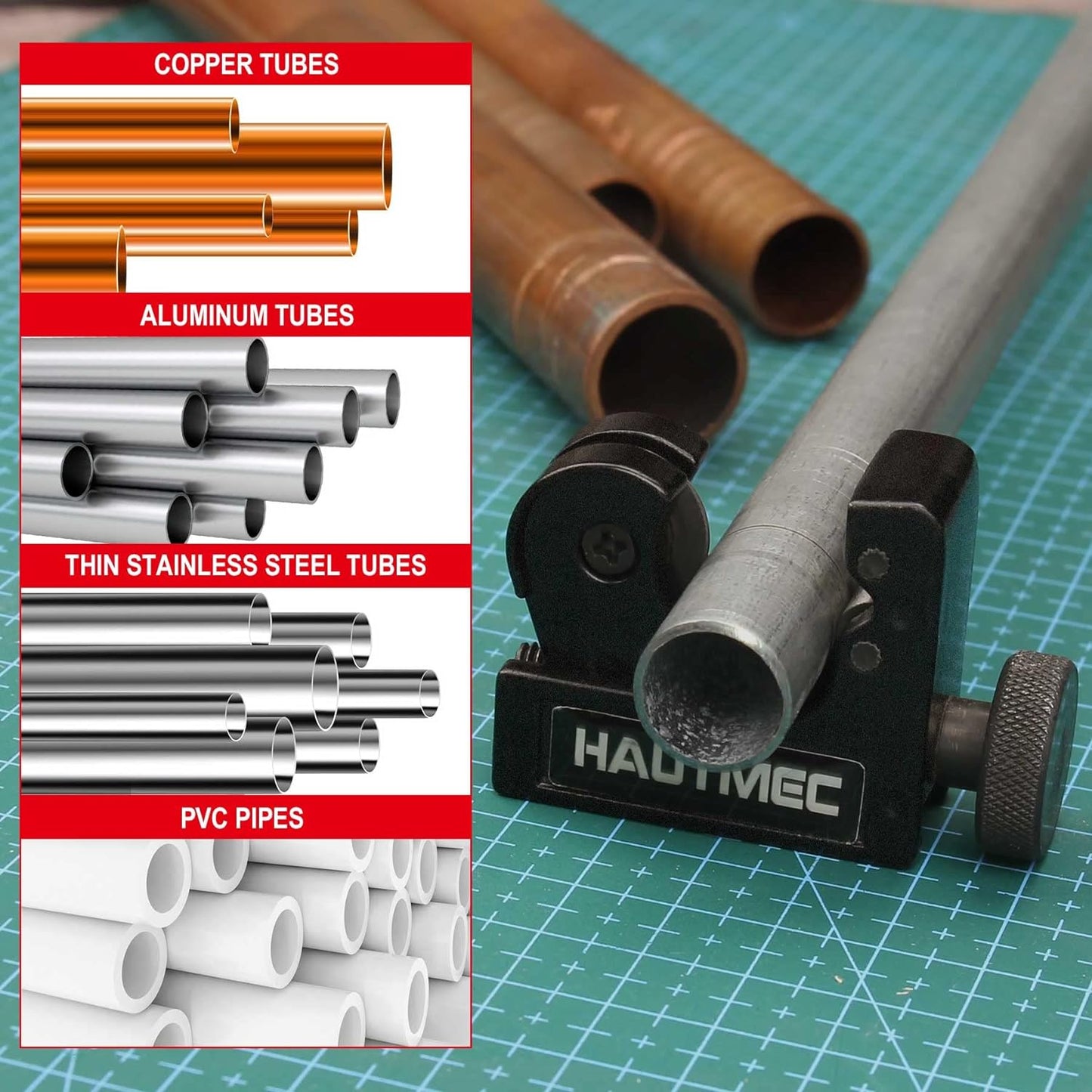 HAUTMEC Heavy Duty Adjustable Mini Tube Cutter Of Dia. 3-22mm (1/8 Inch - 7/8 Inch) HT0132-TC