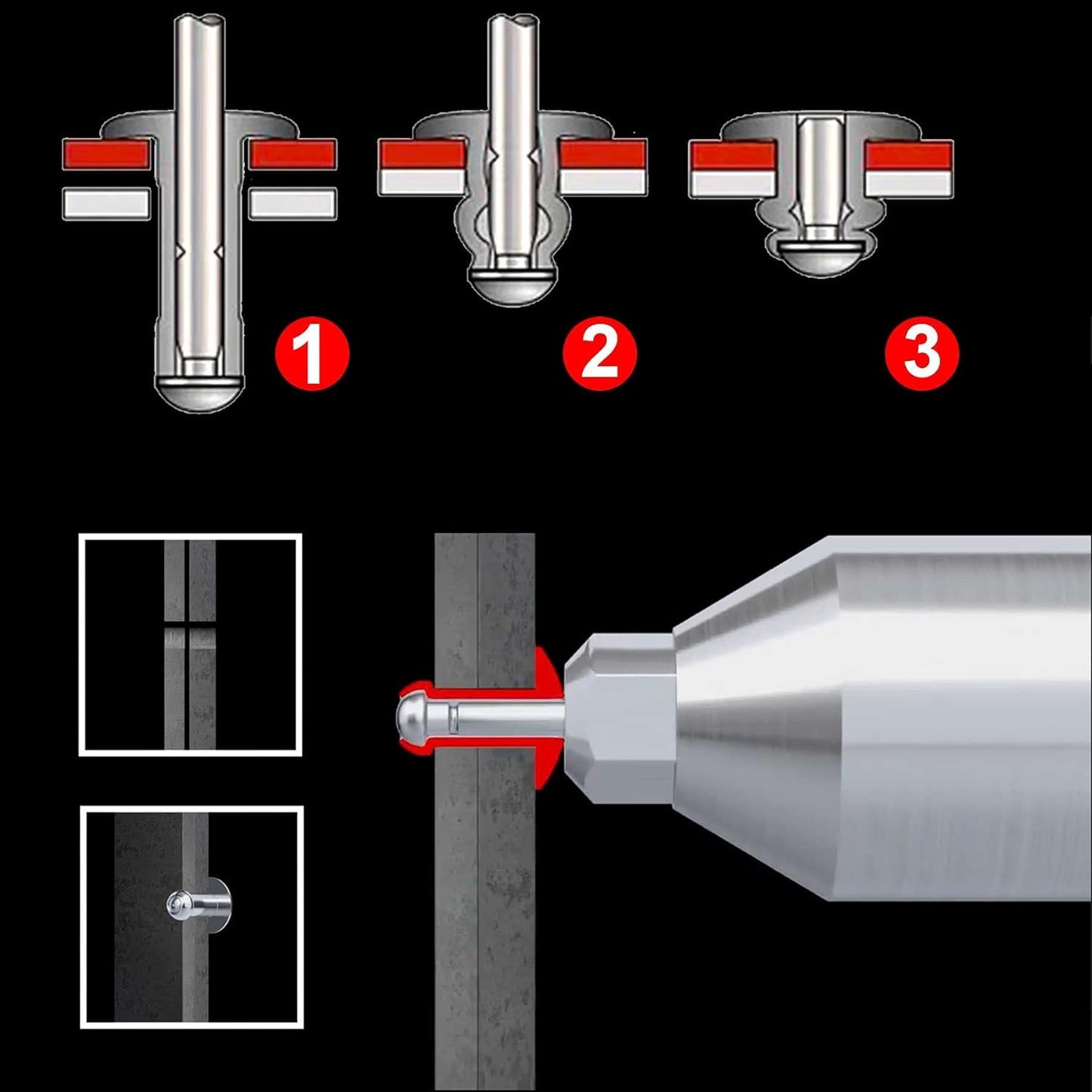 HAUTMEC 200Pc. 5 Sizes Open End Aluminum Pop Rivets Assortment for Household Electrical appliances, Lighting Tools, Steel Furniture etc HT0201-AR