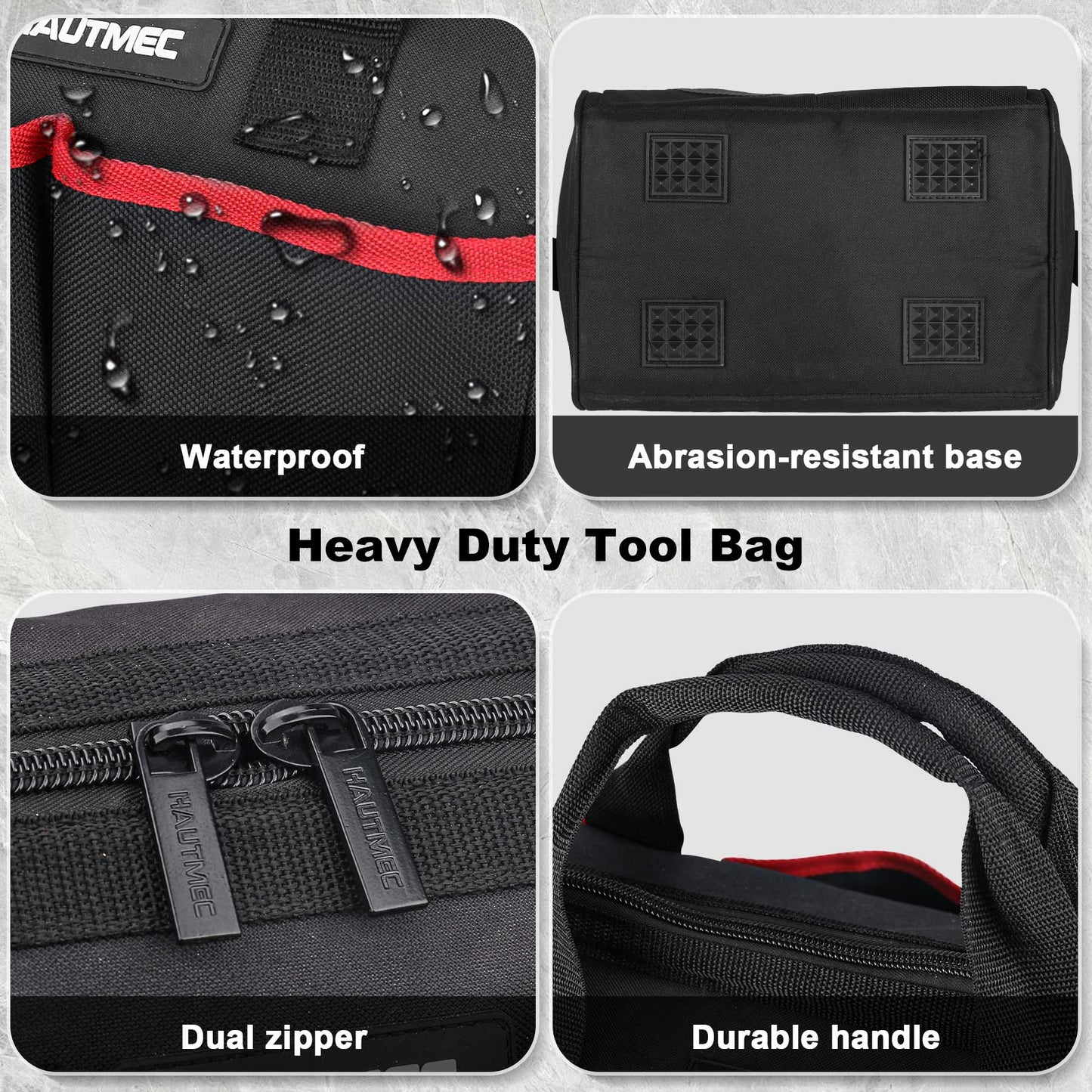HAUTMEC 3PCS Wide Mouth Tool Bags Set, Heavy Duty Tool Bag with Large Capacity and Waterproof Base,12-inch Small Tool Bag,18-inch Medium Toolbag,24-inch Large Tool Storage Bag for Construction HT0297