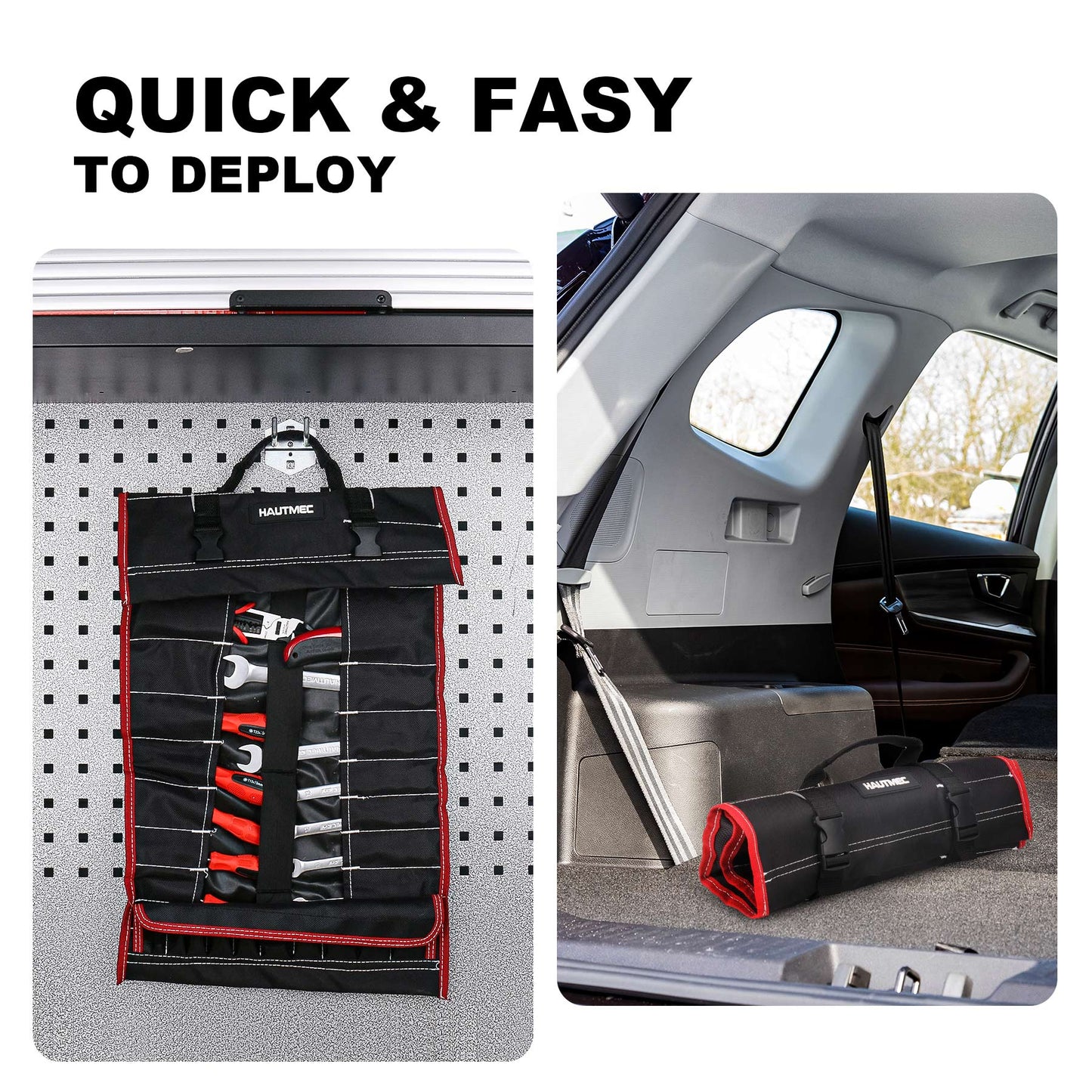 HAUTMEC 600D Tool Roll Bag, 32-Pocket Wrench Organizer, Multi-purpose Tool Roll Up Bag, Large Space Military Tool Bag HT0069-TB