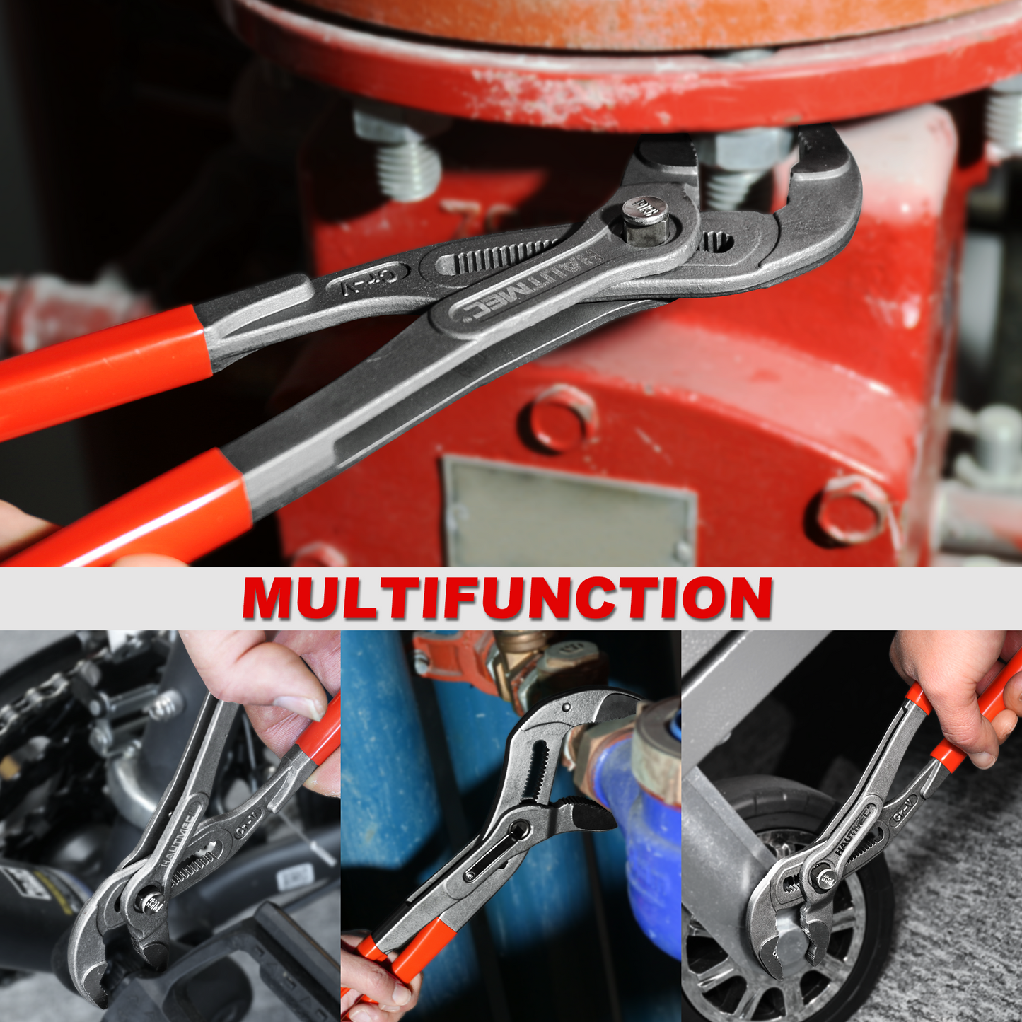 HAUTMEC 16-Inch Water Pump Pliers, Fast Adjustable Tongue and Groove Joint Pliers, V-Jaw with Comfort Grips, Rust-Proof CRV Steel Construction for Plumbing, Home Repair, and Pipe Fittings HT0369-PL