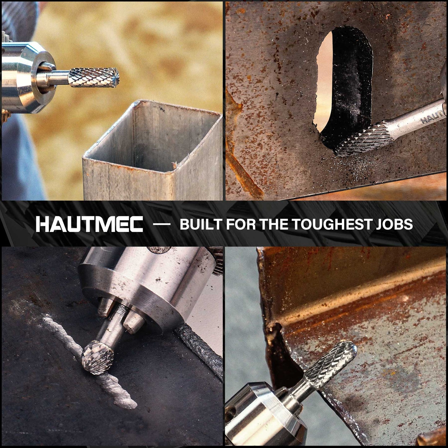 HAUTMEC Tungsten Carbide Rotary Burr Bit Set– 1/4" Shank with Portable Storage Bag, Double Cut Tungsten Rotary File for Die Grinder, Suit for Metal Carving, Grinding, Engraving & Deburring - HT0453
