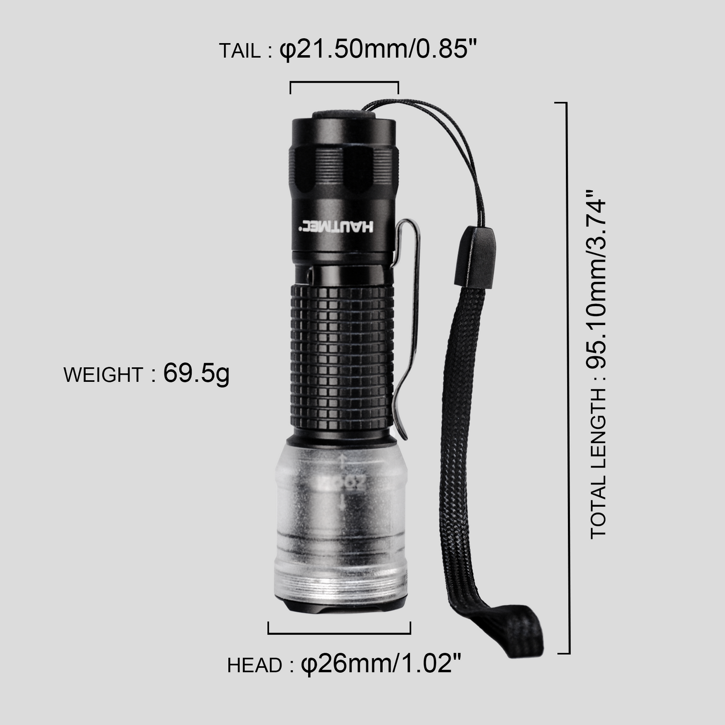HAUTMEC 700 Lumens LED Flashlight with Zoomable Beam, Rechargeable, Waterproof, Bright Tactical LED Pocket Torch with adjustable 4 Modes for Camping, Outdoor, Hiking, Emergency, HT0377