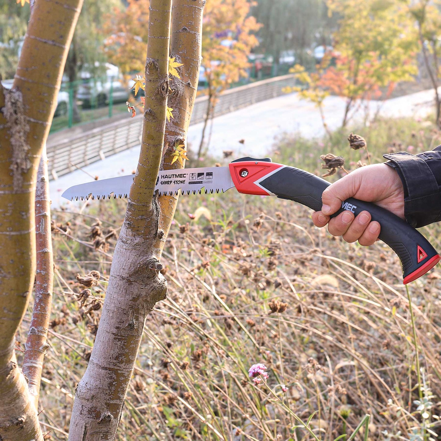 HAUTMEC 9 Inch Pro Folding Pruning Handsaw of Sharp Stone Serie, SK5 Blade, Precision Hardened Triple-cut Teeth, Deep Gullets for Swift Chip HT0304