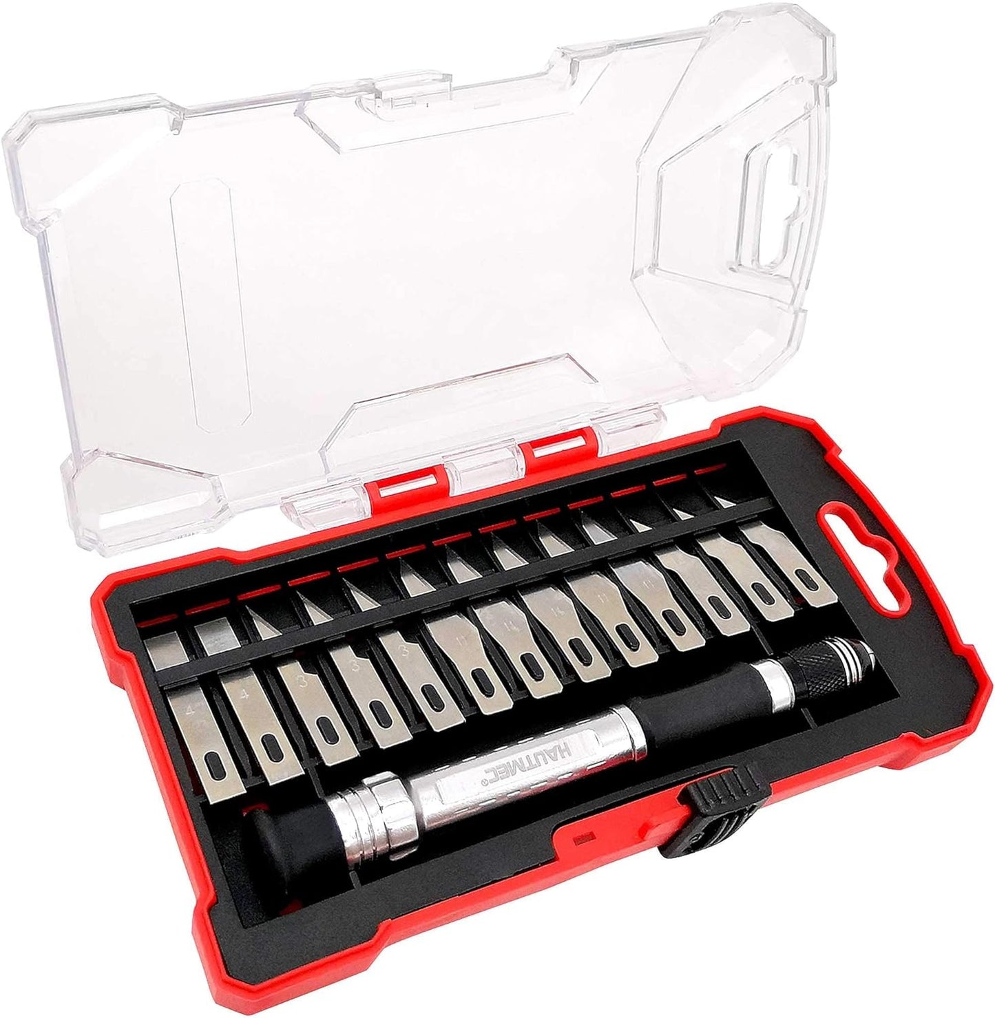 HAUTMEC 14 in 1 Hobby Knife Craft Knife Set SK5 for DIY Art Work Cutting - 1 Handles and 13 Spare Blades with Storage Case for Craft, Hobby, Carving, Art Modeling and Scrapbooking HT0109-HK